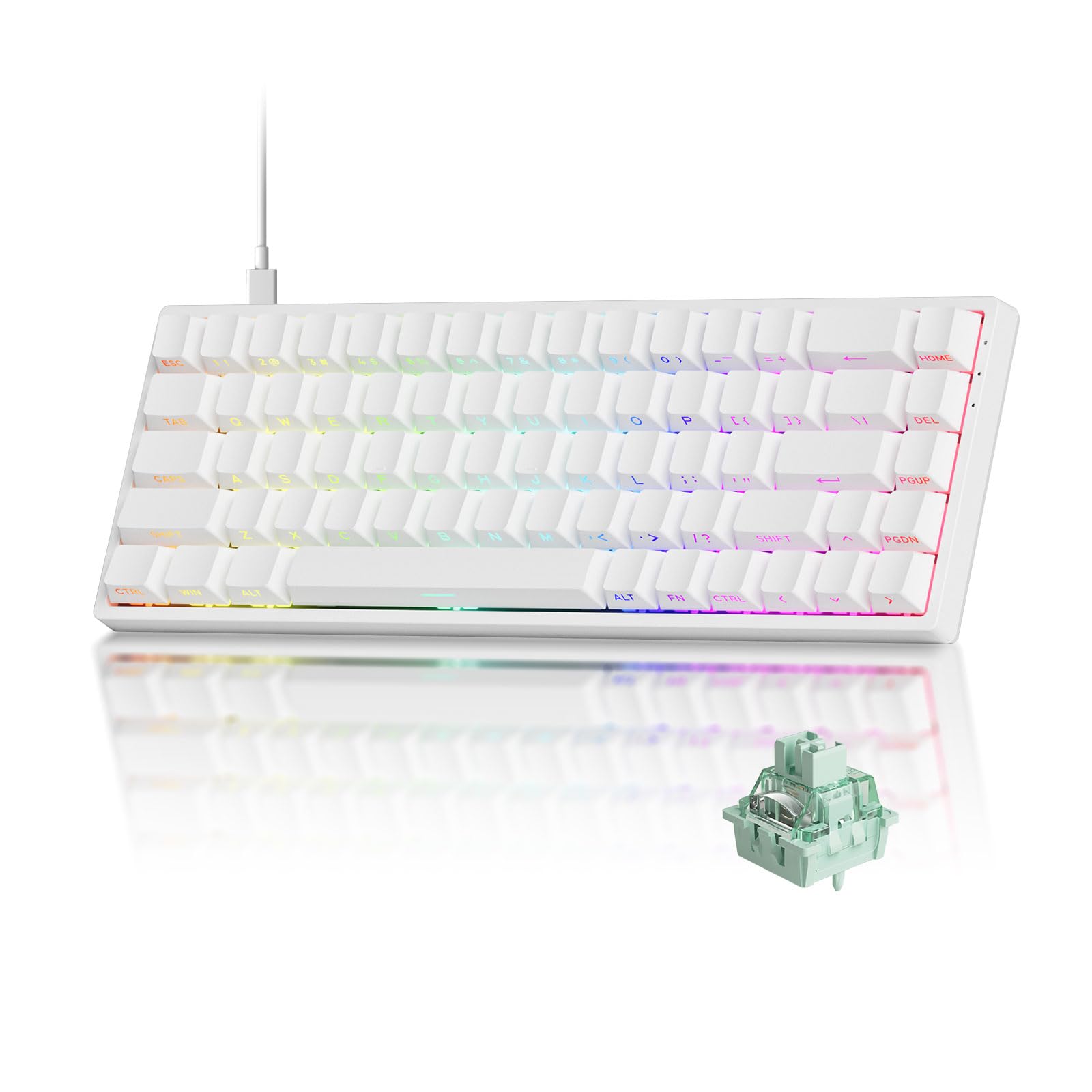 MONSGEEK Klawiatura FUN68 HE Rapid Trigger, czas reakcji 0,005 mm, częstotliwość próbkowania 8000 Hz, przewodowa klawiatura gamingowa RGB 65% z magnetycznymi przełącznikami Glare (Biała) | Biała klawiatura magnetyczna do gier, RT0.005mm, częstotliwość 800