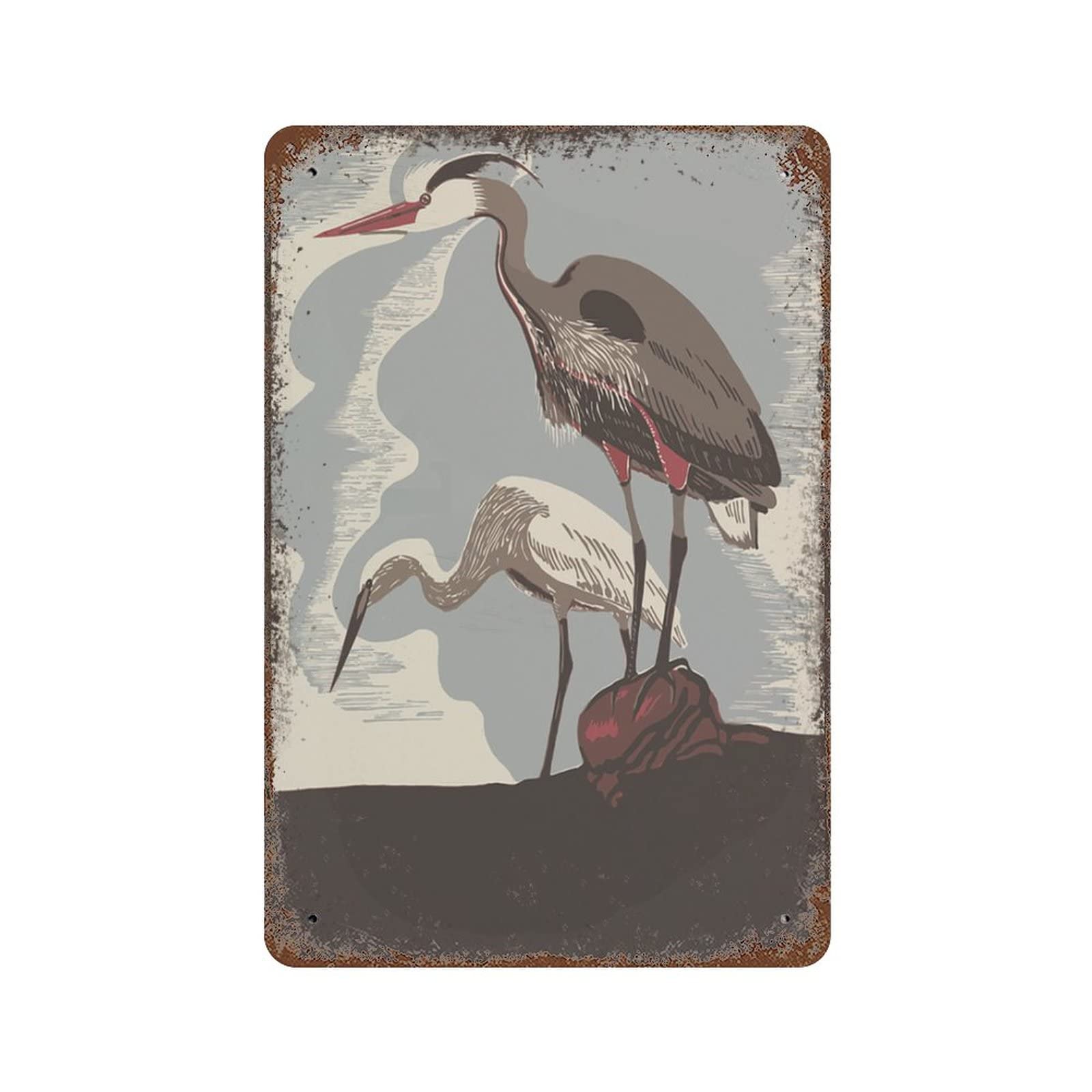 Asian Wall Decor Red Crowned Crane,Oriental Decor Chinese Art Wall Hanging Decoration Metal Poster indoor outdoor Family Bars pub Restaurant club Garage Man Cave Cafe Art Metal Sign Gift 12×16 inch