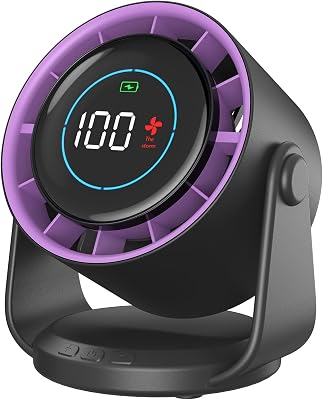 Ventilatore da Tavolo Silenzioso, Potente e Regolabile | Display LED, 11 velocità, 5400 mAh| ventilatore da parete Inclinazione variabile a 105° Per Camera, Soggiorno, Cucina, Scrivania,Campeggio