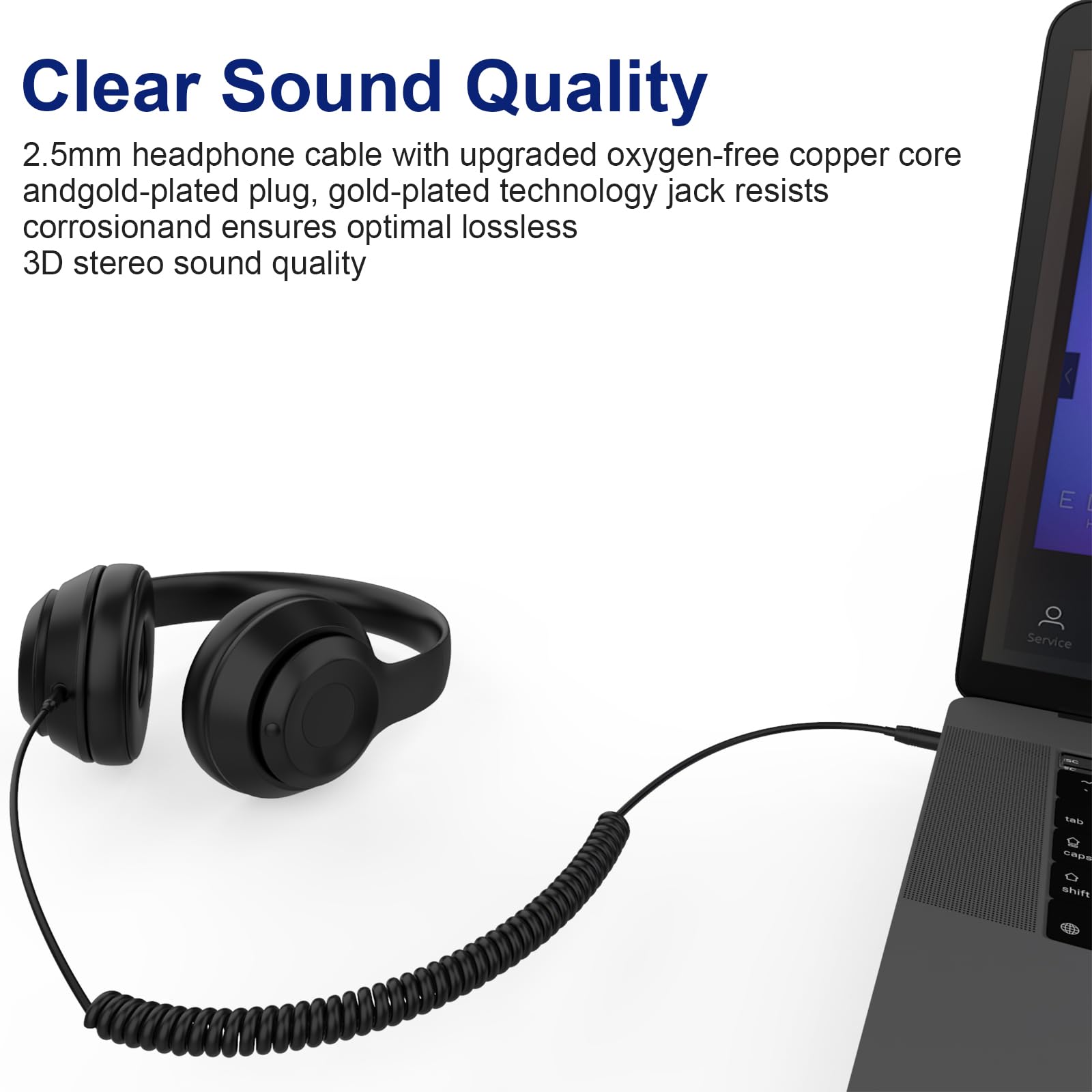 Cavo a spirale QC45 compatibile con cuffie Bose QuietComfort, QuietComfort Ultra, QC45, QC35, QC35 II, QC25, NC700, OE2, Soundlink, SoundTrue, cavo AUX da 2,5 mm a 3,5 mm con adattatore da 6,35 mm