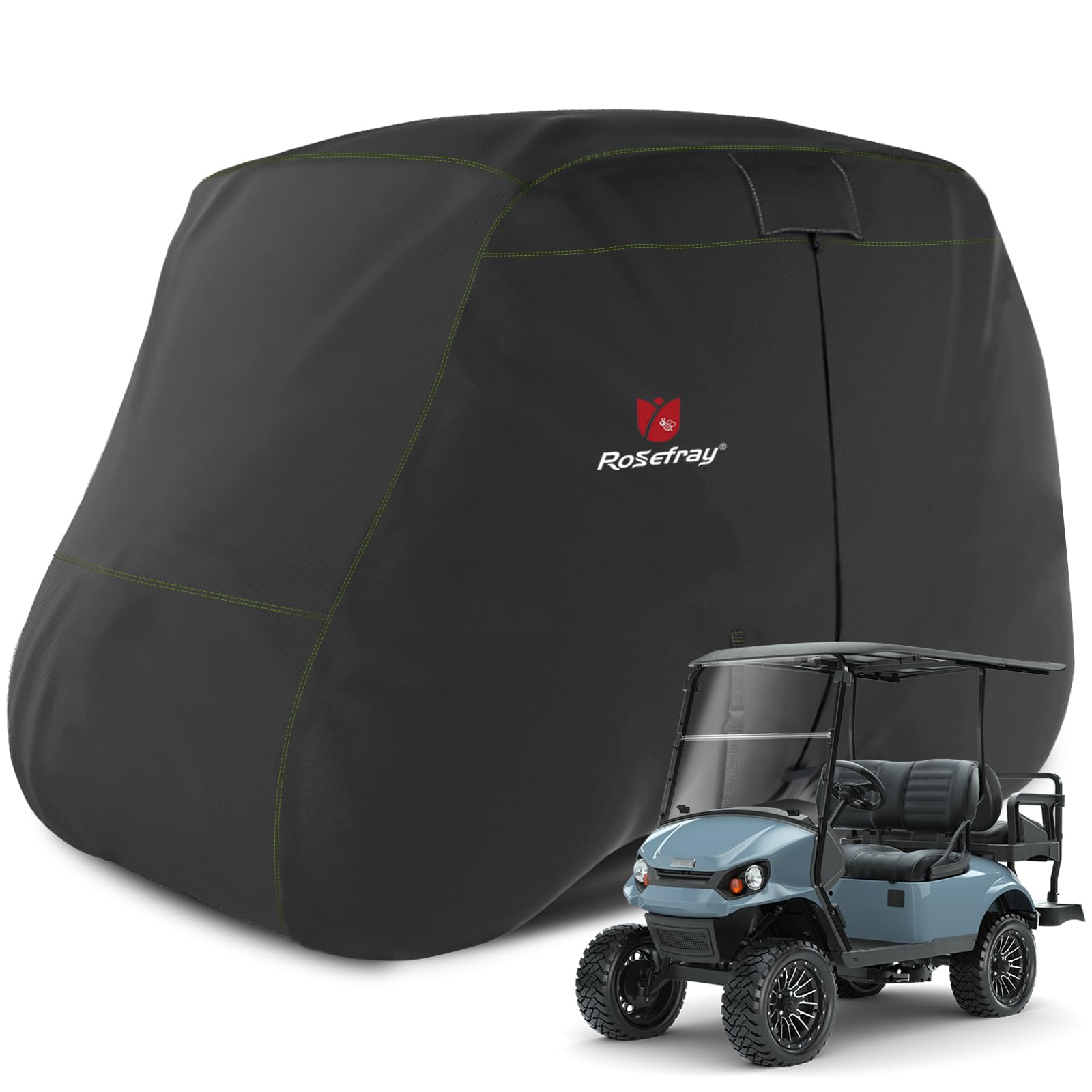 Rosefray 600D Waterproof Golf Cart Cover Universal Fits for Club Car, EZgo, Yamaha, and More 2/2+2/4+2 Passenger Golf Cart