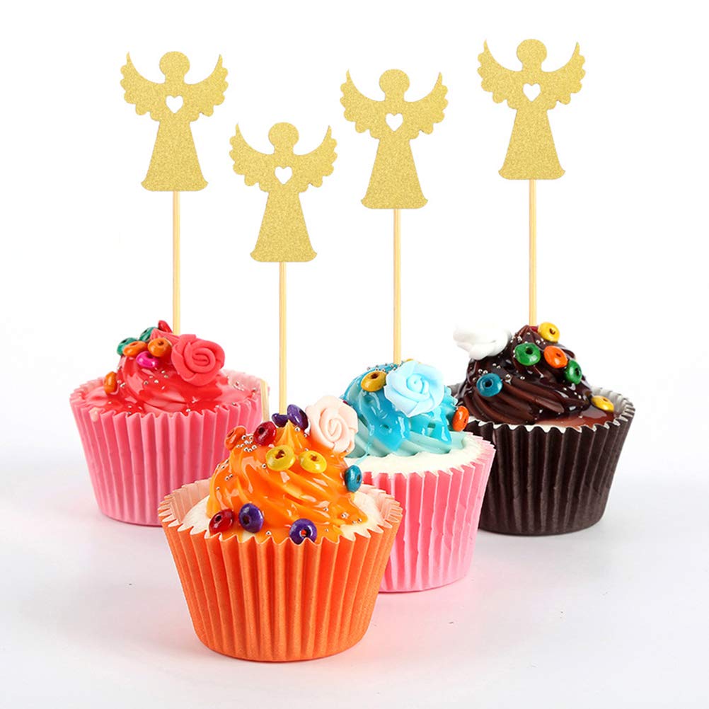 Amosfun 24 Stück Engel-Flügel Cake Topper – Glitzernde Cupcake-Deko Für Mädchengeburtstage & Feiern