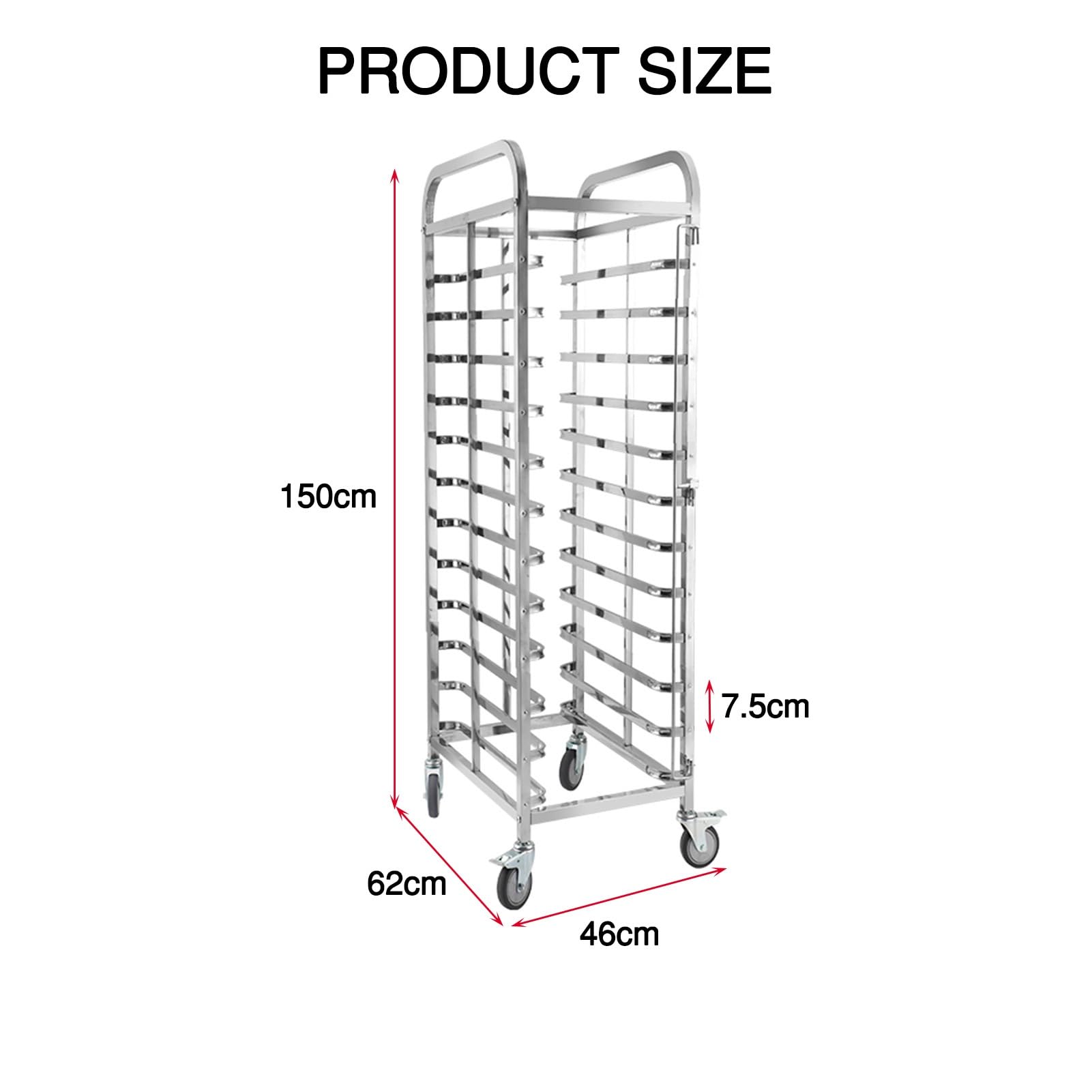 Estante la bandeja hornear pan, estante comercial hornear acero inoxidable | Espaciado entre de 7,5 cm, ruedas con bloqueo, adecuado for panaderías, restaurantes y servicios de alimentos.(12-Tier)