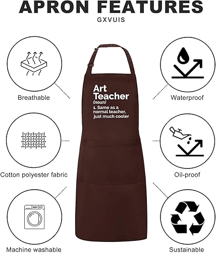 Miniatura 5 de Art Teacher Apron for Women Art Lovers Waterproof Adjustable Bib 2 Pockets Kitchen Cooking Apron Artist Mentor Gift