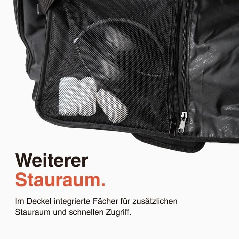 LODA Trolley (75L) Multifunktionale Sporttasche mit Rollen & Teleskopgriff | Rucksackfunktion - Unterteilbares Hauptfach, Schuh-, Nass- & Duschfach - Ideal für Mannschaftssport, Training & Reisen