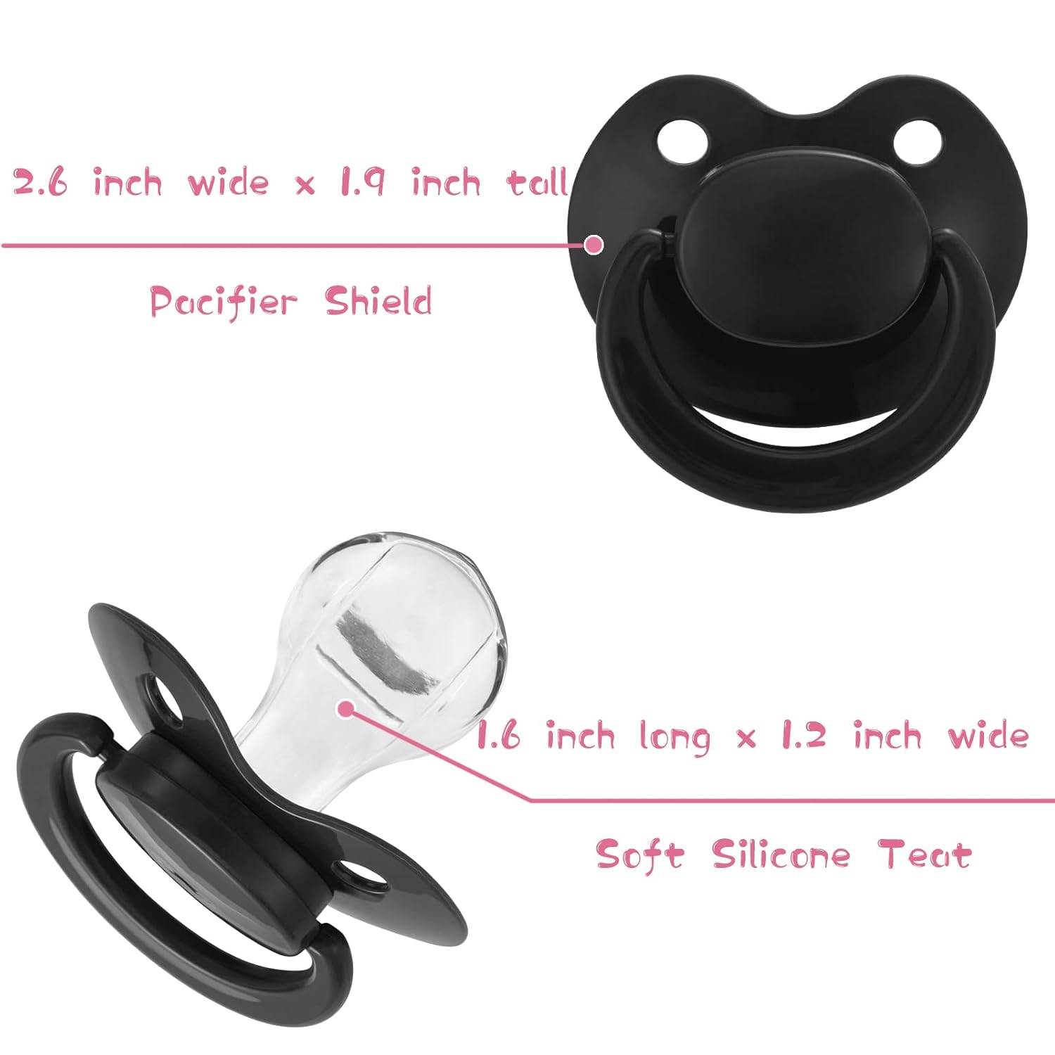 Adult Sized Pacifier Bigshield : Replacement Silicone Paci Big Teat for Anxiety Release - Orthodontic Binky Taken Apart and Re-Assembled Black - Image 2