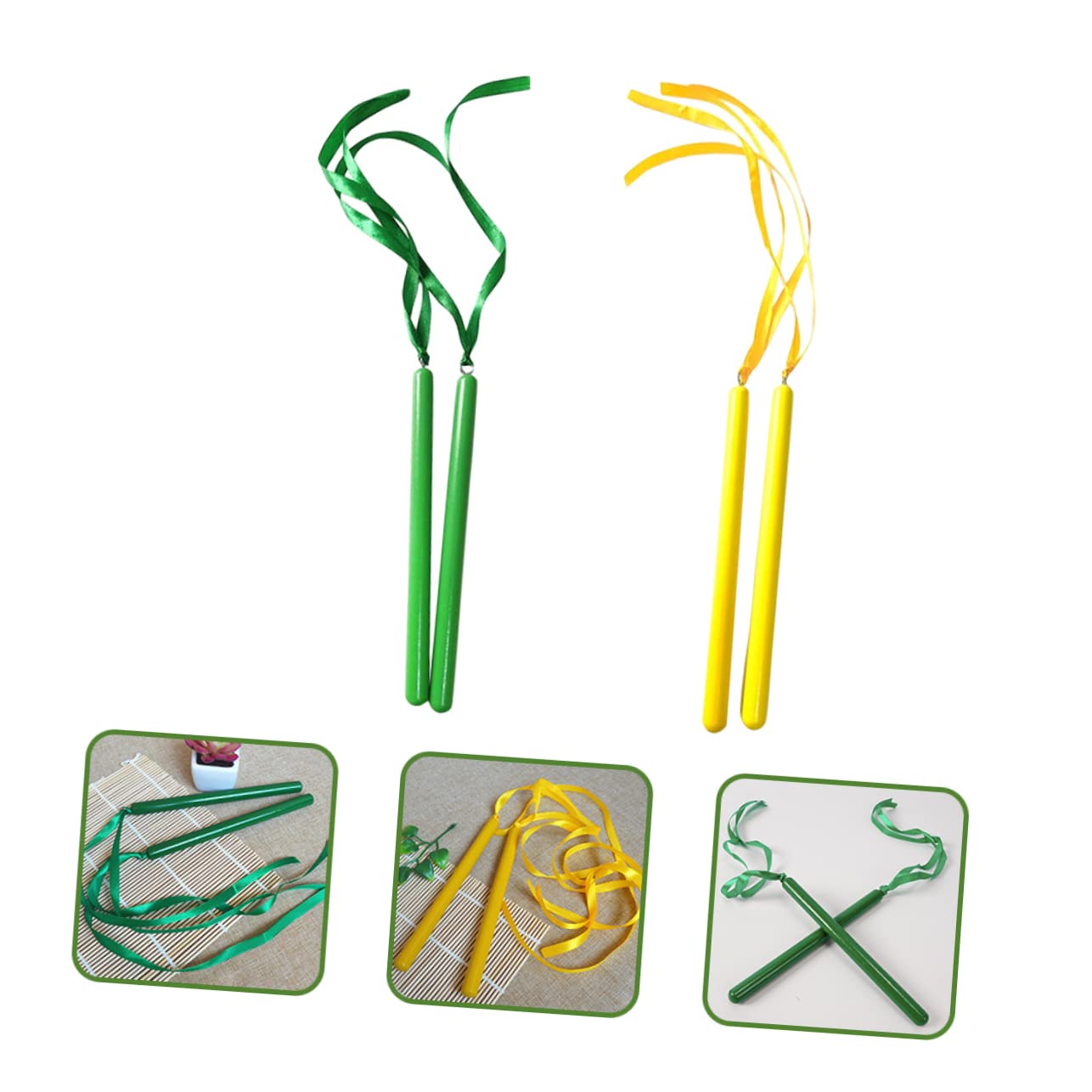 Sosoport Ribbon Music Stick Set 2 Pairs Early Learning Toys for Boys and Girls Rhythm Sticks Educational Musical Percussion for b