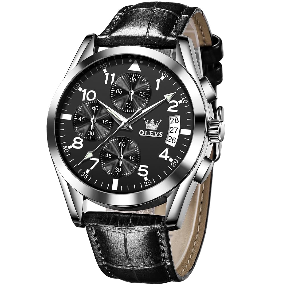 OLEVS Watches for Men Brown Leather Gold Case Analog Quartz Fashion Business Dress Watch Day Date Luminous Waterproof Casual Male Wrist Watches