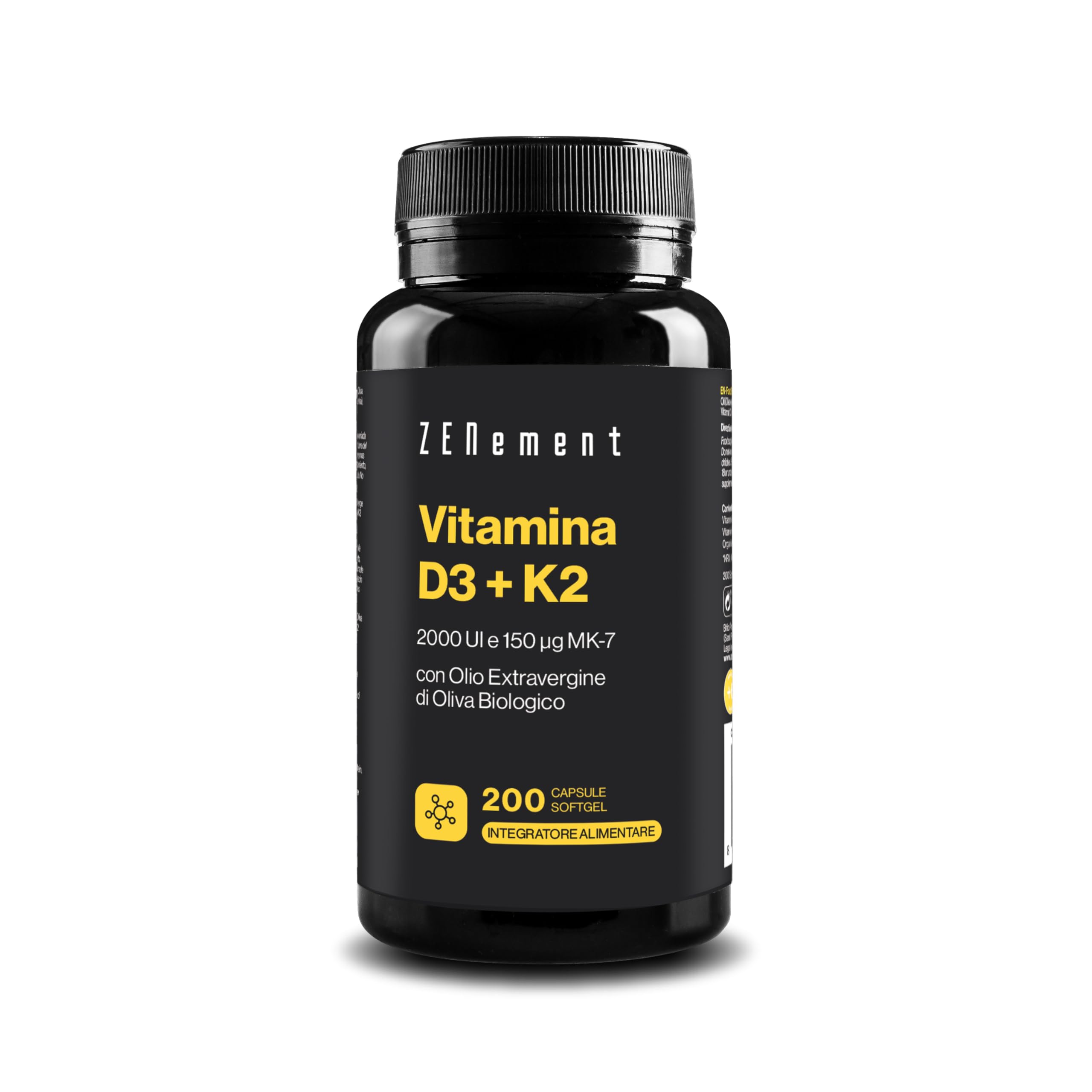 Zenement | Vitamina D3 + K2, Colecalciferolo (2000 UI) & MK-7 (150 μg), 200 Capsule
