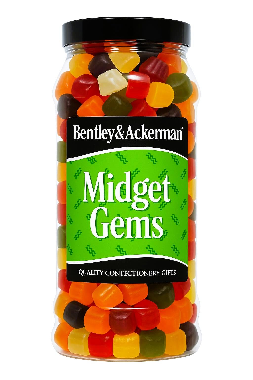 Midget Gems Sweets - (725g) Original Retro Midget Gems Sweets Gift Jar By Bentley & Ackerman's Sweet Shop.