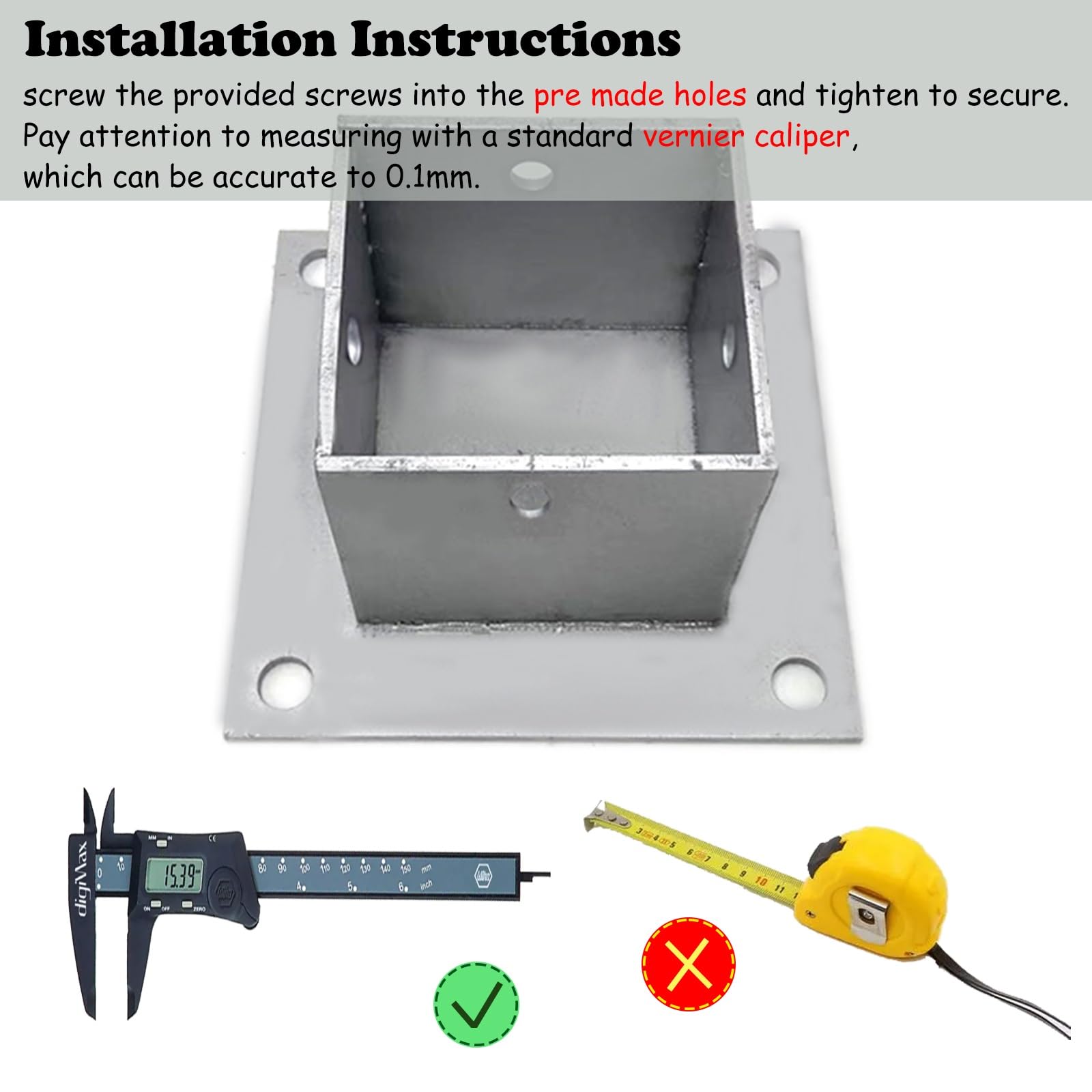 Protector de poste de hierro galvanizado resistente para barandilla de Pera & Deck/Porch, base de hormigón para una mayor estabilidad y durabilidad de la valla, ideal para uso en exteriores.