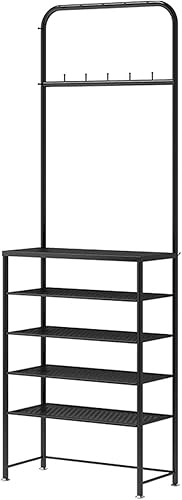 Miniatura 7 de HUHAORAN2021 Zapatero de 5 niveles para sala de estar, entrada, pasillo y guardarropa, fácil de montar, estantes de almacenamiento de metal de gran