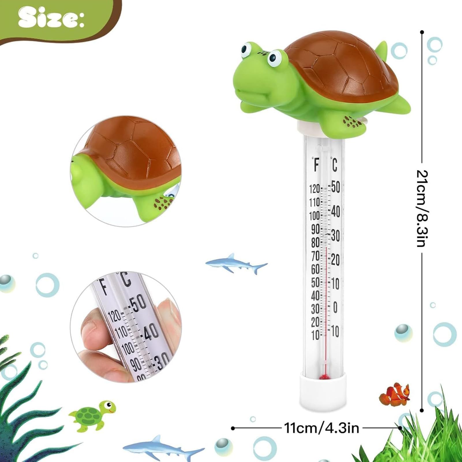 Termometro Per Piscina Tartaruga Termometro Galleggiante Animale Con Grande Schermo Design Forma Animale Resistente agli Urti E all'acqua Per Stagni Pesci E Bacini Giardino Esterno