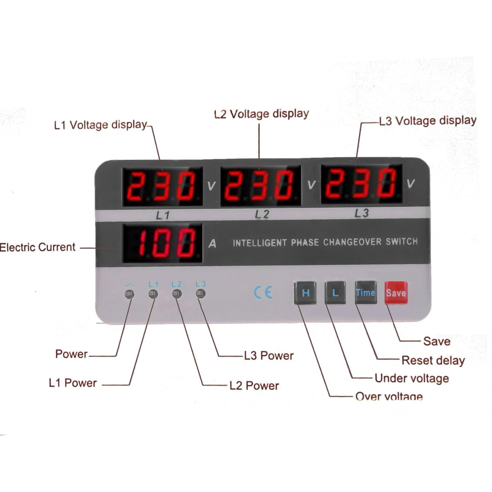 Interruttore di Trasferimento Automatico, AC 220 V 63a Interruttore di Trasferimento Automatico Trifase Ats Commutatore Automatico, Interruttore di Trasferimento di Potenza Montato su Guida Din con Pr