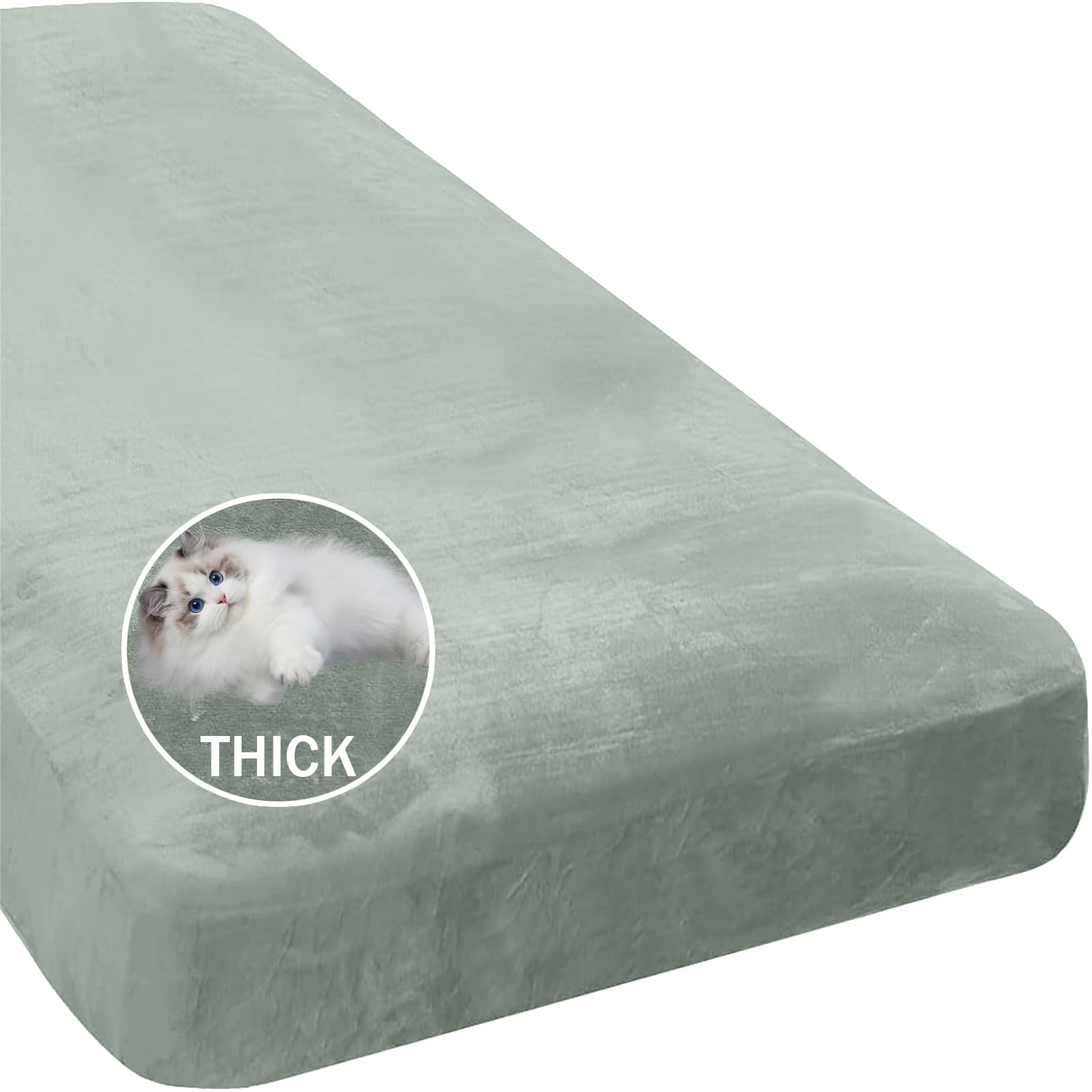 BXFUL Stretch Velvet Sofa Seat Cushion Cover, Removable Sofa Couch Covers with Elastic Bottom, Washable Furniture Slipcovers Protector for Kids and Pets (Chaise,Green)