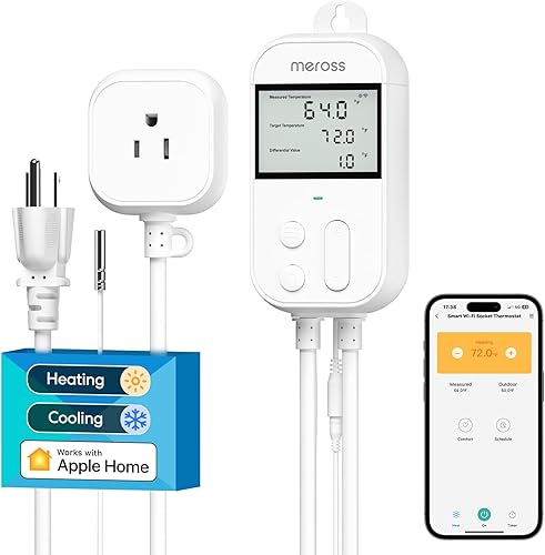 meross Controlador inteligente de temperatura, control de termostato, control de calefacción, refrigeración, 120 V, 15 A, 1800 W, funciona con Apple