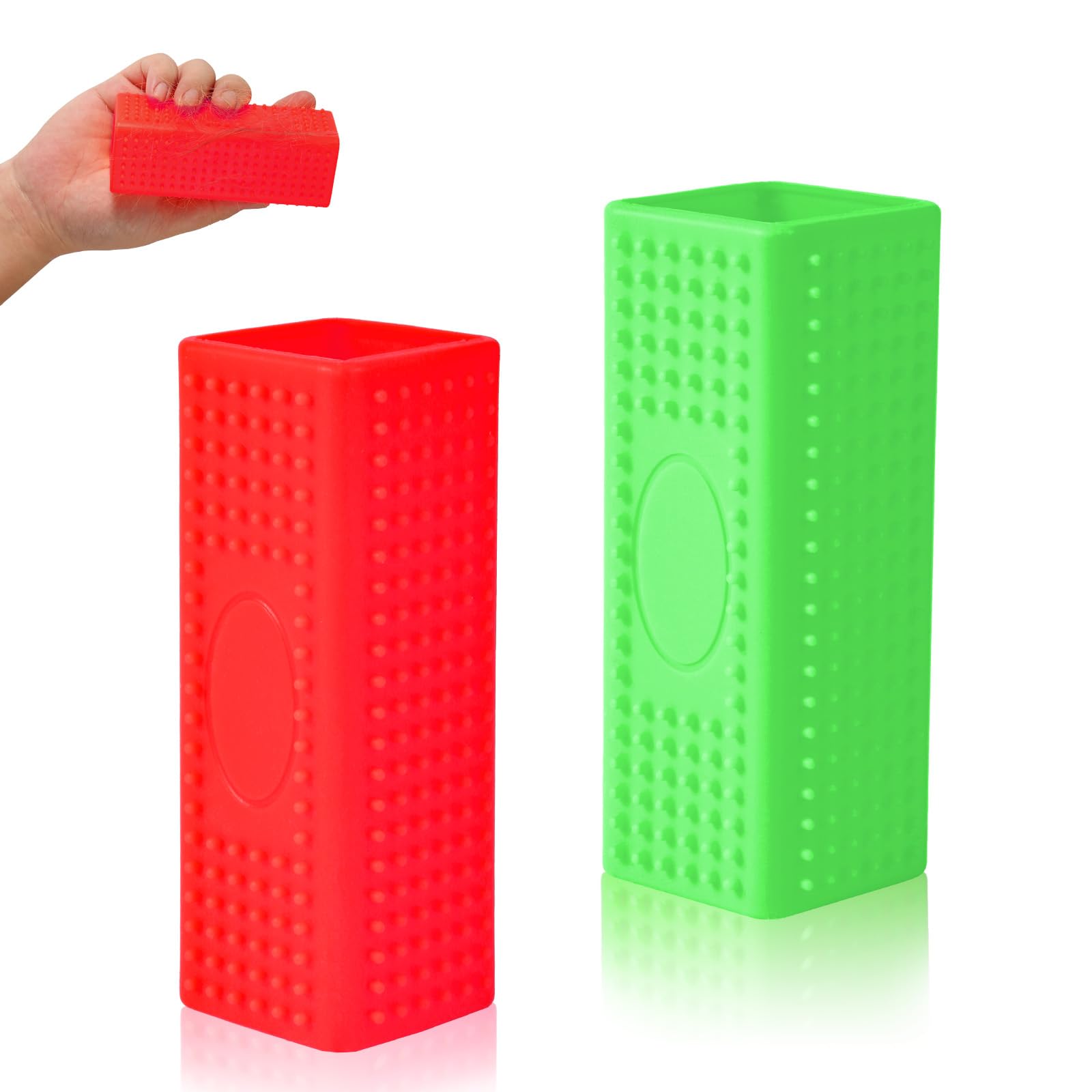 PEUTIER 2pcs Silicone Pet Hair Brushes, Convenient Block Roller Cleaner Reusable Dog Cat Hair Carpet Brush Portable Carpet Remover Roller for Furnishings Sofa Couch Bedding Car Interiors (Red & Green)