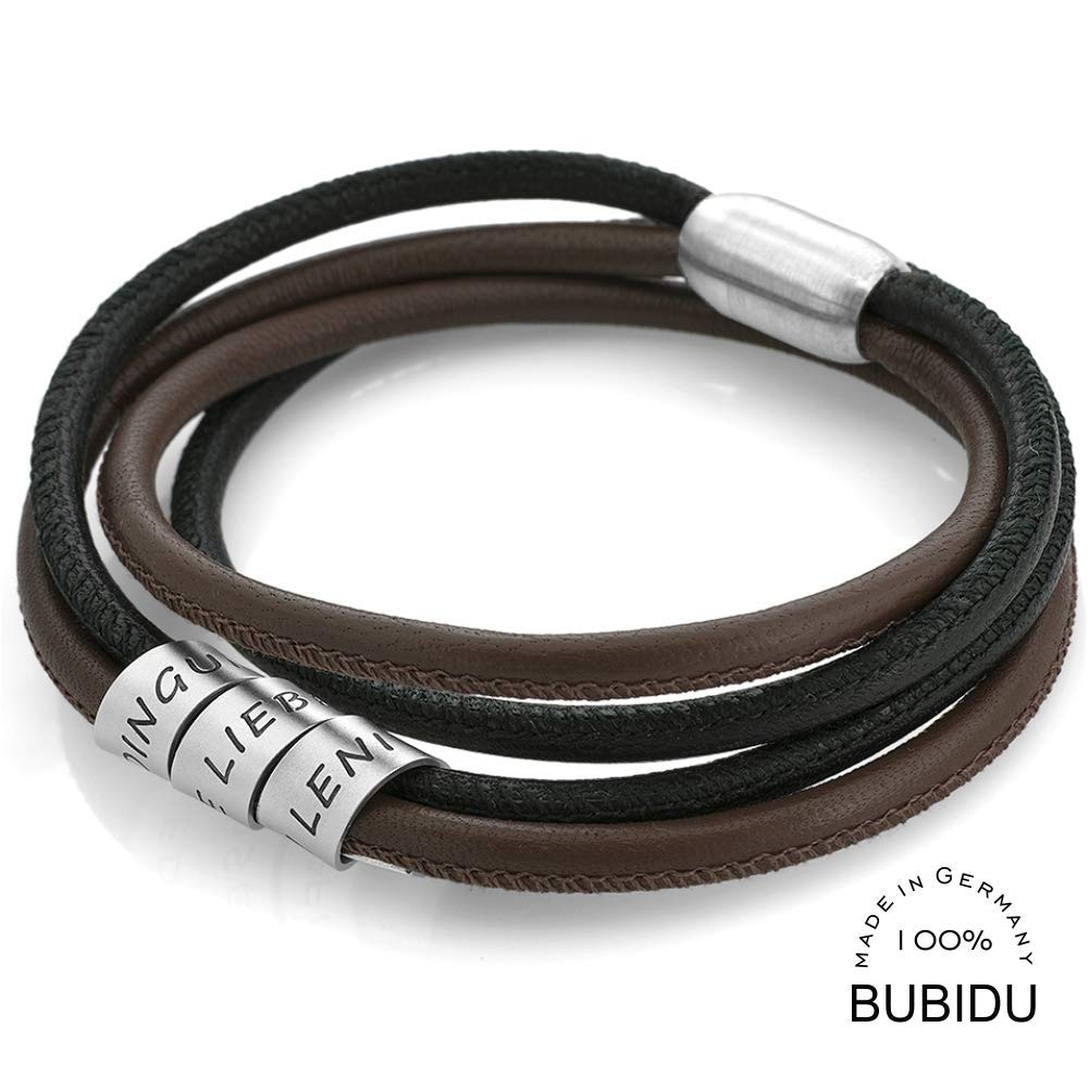 Herrenarmband Leder Silber Gravur braun schwarz 925 Silber Männer Armband Schmuck Namensarmband Herren Lederarmband Namen für Mann Magnet Nappaleder Herrenschmuck mit Text