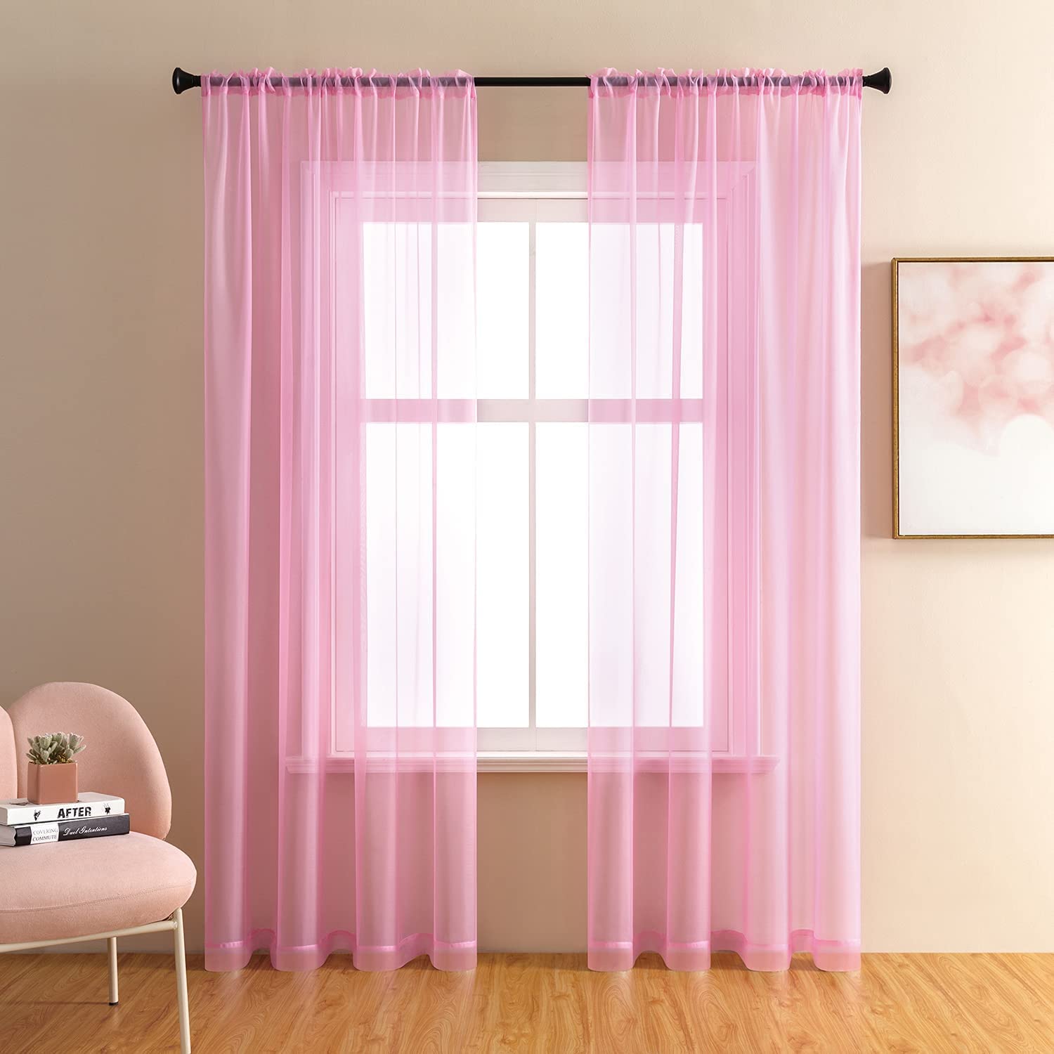 lucy voile pair of 54" wide sheer voile curtains 10 colours (pink, 44" drop)