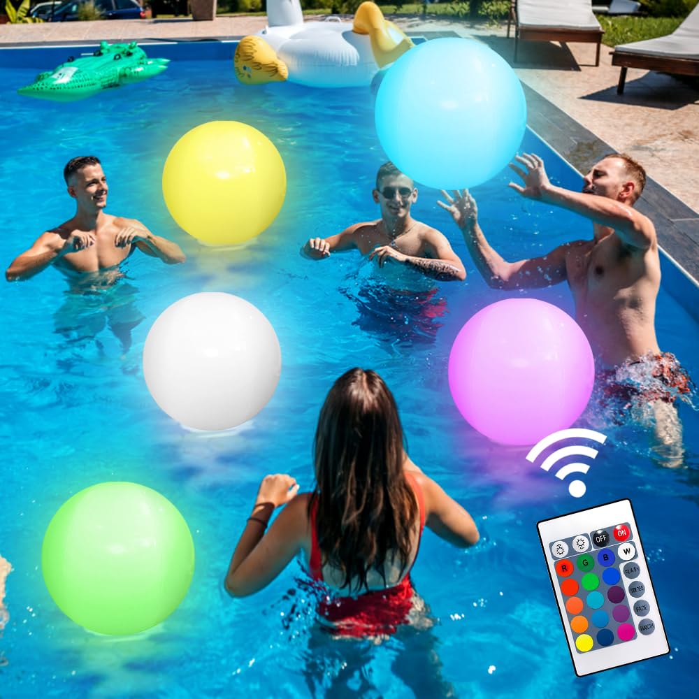 mizikuu Pelota de Playa Hinchable Beach, Bola de Agua Hinchable LED De 16 Pulgadas, Juguete De Piscina, Pelota Hinchable Paneles Colores para Adultos y Niños, para Piscina, Playa, Lago, Parque