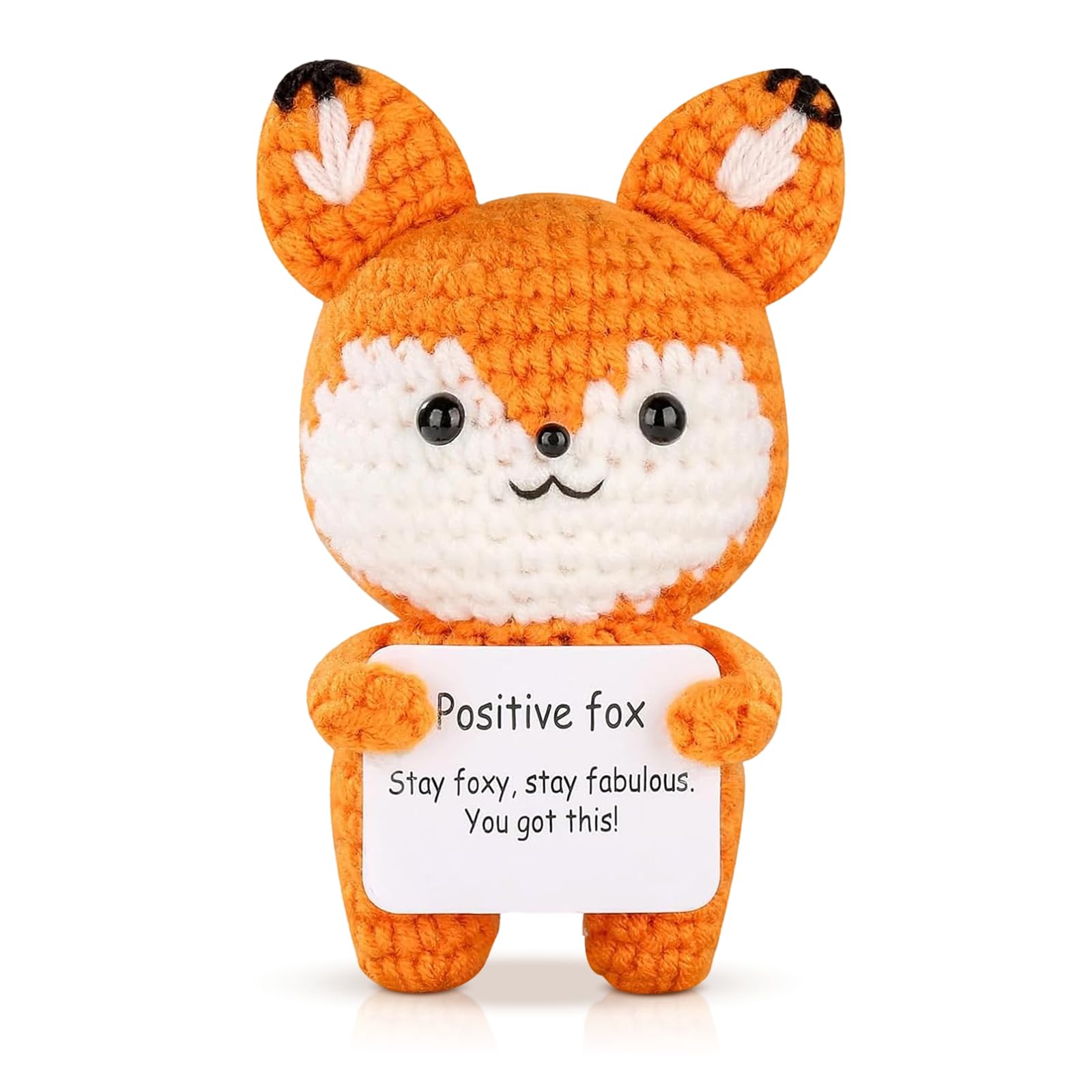 Rudfovn Crochet Fox Toy, Mini Emotional Support Handmade Positive Fox Gifts for Women Men with Positive Card