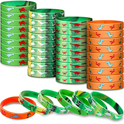 40 Pieces Dinosaurs Silicone Wristbands Dinosaurs Silicone Bracelet Bands Dinosaurs World Theme Party Supplies for Dinosaurs Theme Party Favors Birthday Decorations Bags Stuffers, 4 Style