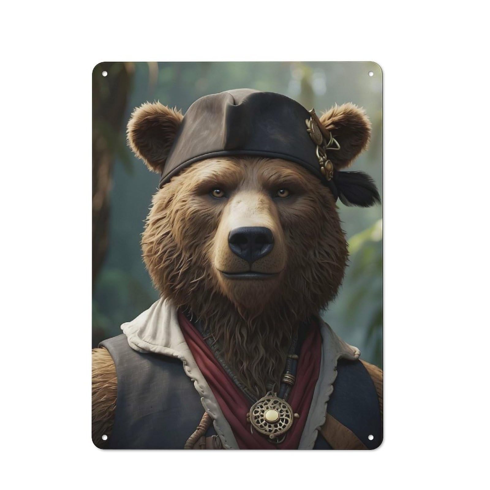 Junmoney Bear Pirate Funny Understated Office Metal Sign 40X30cm Featuring Study Room Decor For Home Office, Reading Corner Or Bedroom