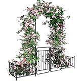 YITAHOME Garden Arbor with Gate and Planter Boxes, 87IN Wedding Arches for Ceremony, Metal Garden Arch for Climbing Plants Outdoor, Black Garden Archway for Lawn, Patio and Backyard