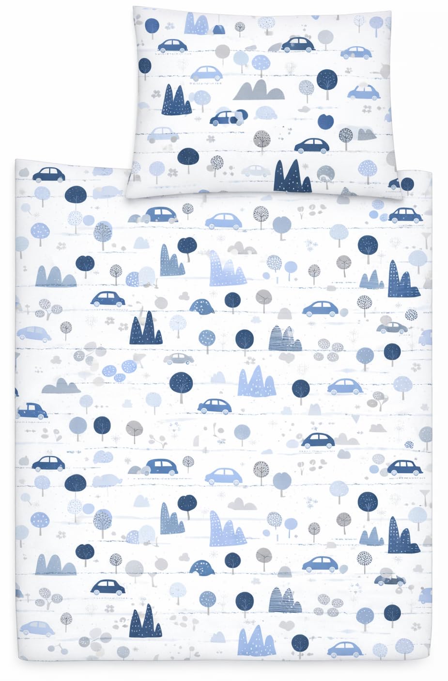 Baby Cot Bedding Set 120x90cm – 2pc Organic 100% Cotton Duvet Cover & Pillowcase for Cot Bed, Toddler, Breathable (Retro Cars)