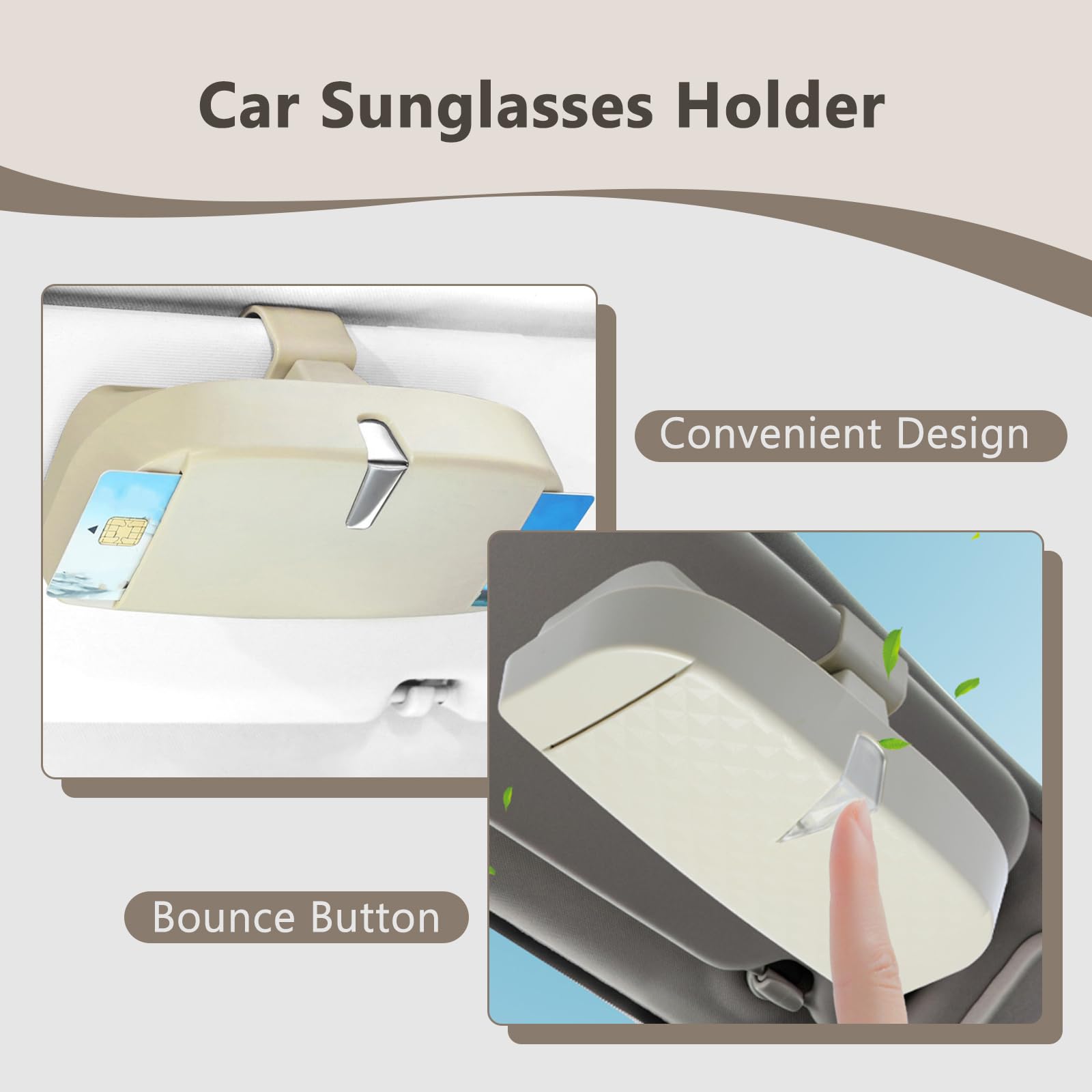 Buachois Porta Occhiali da Sole per Auto,Portaoggetti per Occhiali da Auto in ABS Portaoggetti Portaoggetti Portaoggetti Organizzatore per Occhiali Universitari con Clip per Biglietti da Visita(beige)