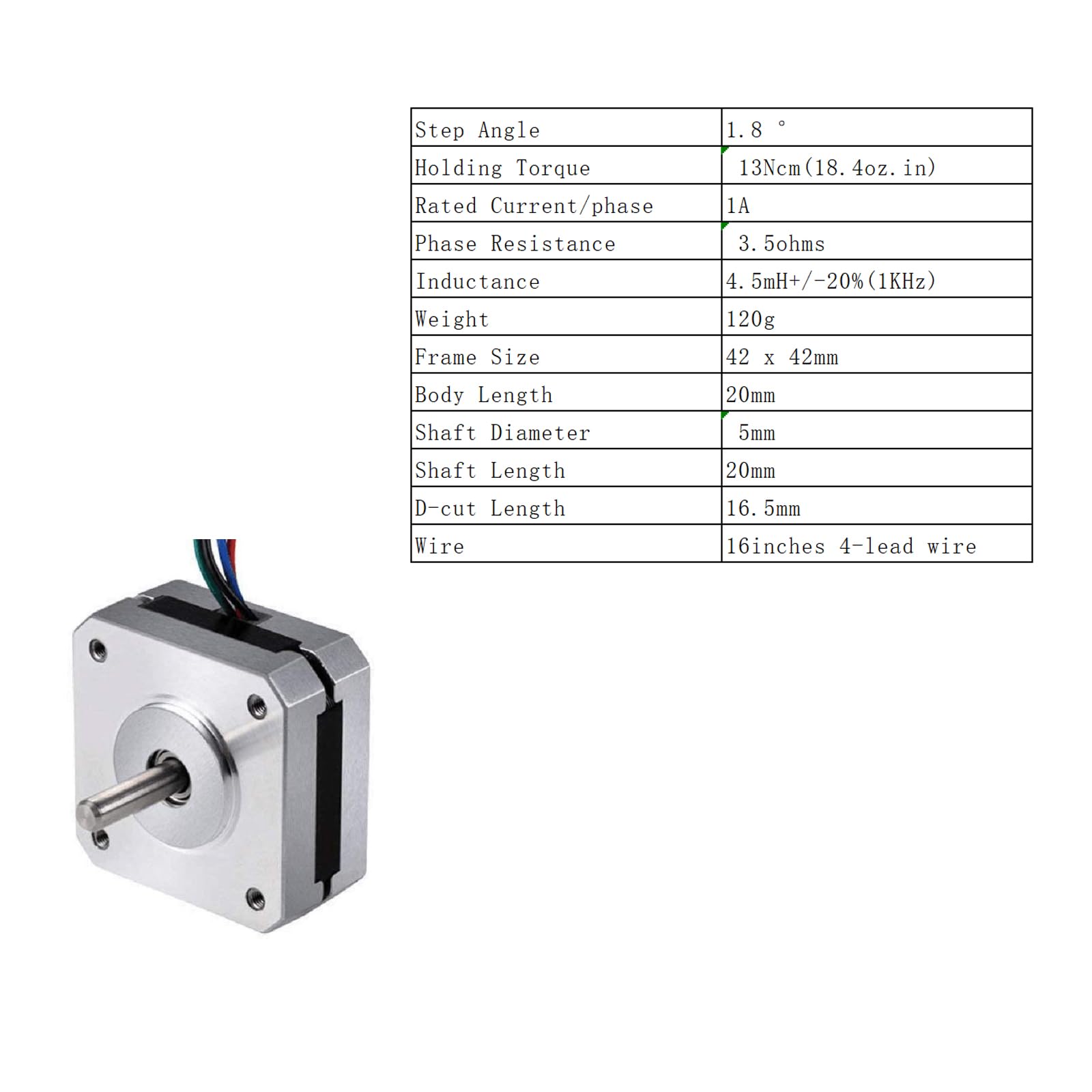 Motore passo-passo Nema 17, 3 PZ Nema 17 Motore passo-passo 1A 13N.cm Coppia di mantenimento 4 derivazioni 1.8 Deg 42 Motore per stampante 3D Hobby CNC Router XYZ di craftsman168