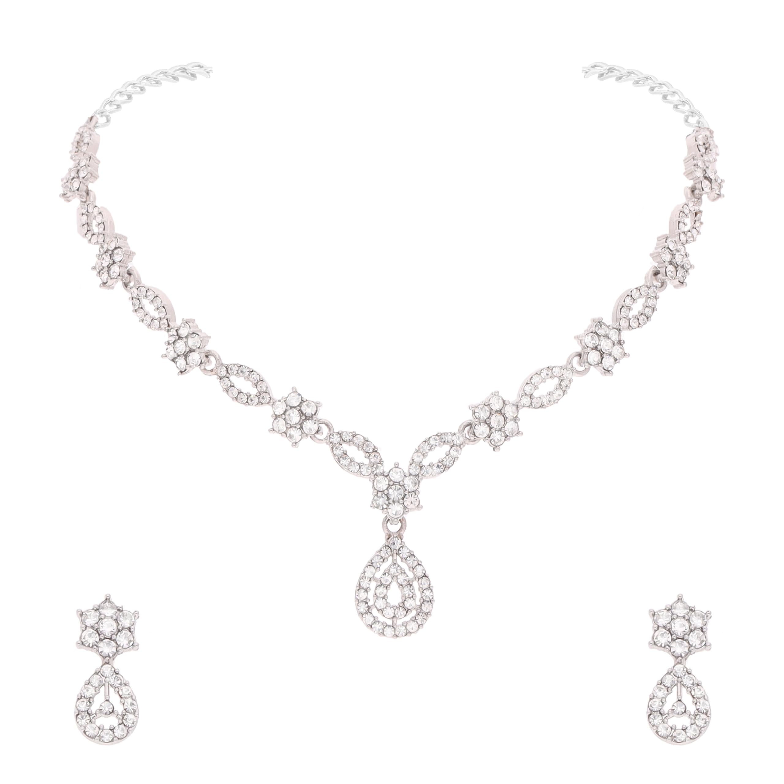 Brado Jewellery Feel elegant with this beautiful Silver Polished AD Studded Jewelry Pendant Necklace and earring set. (B0D79P6HDY) Amazon Price History, Amazon Price Tracker
