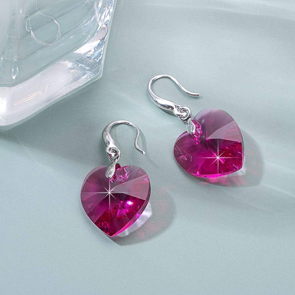 Austrian Crystal Heart Dangle Hook Earrings for Women Drop Earrings 14K Gold Plated Hypoallergenic Jewelry - Image 5