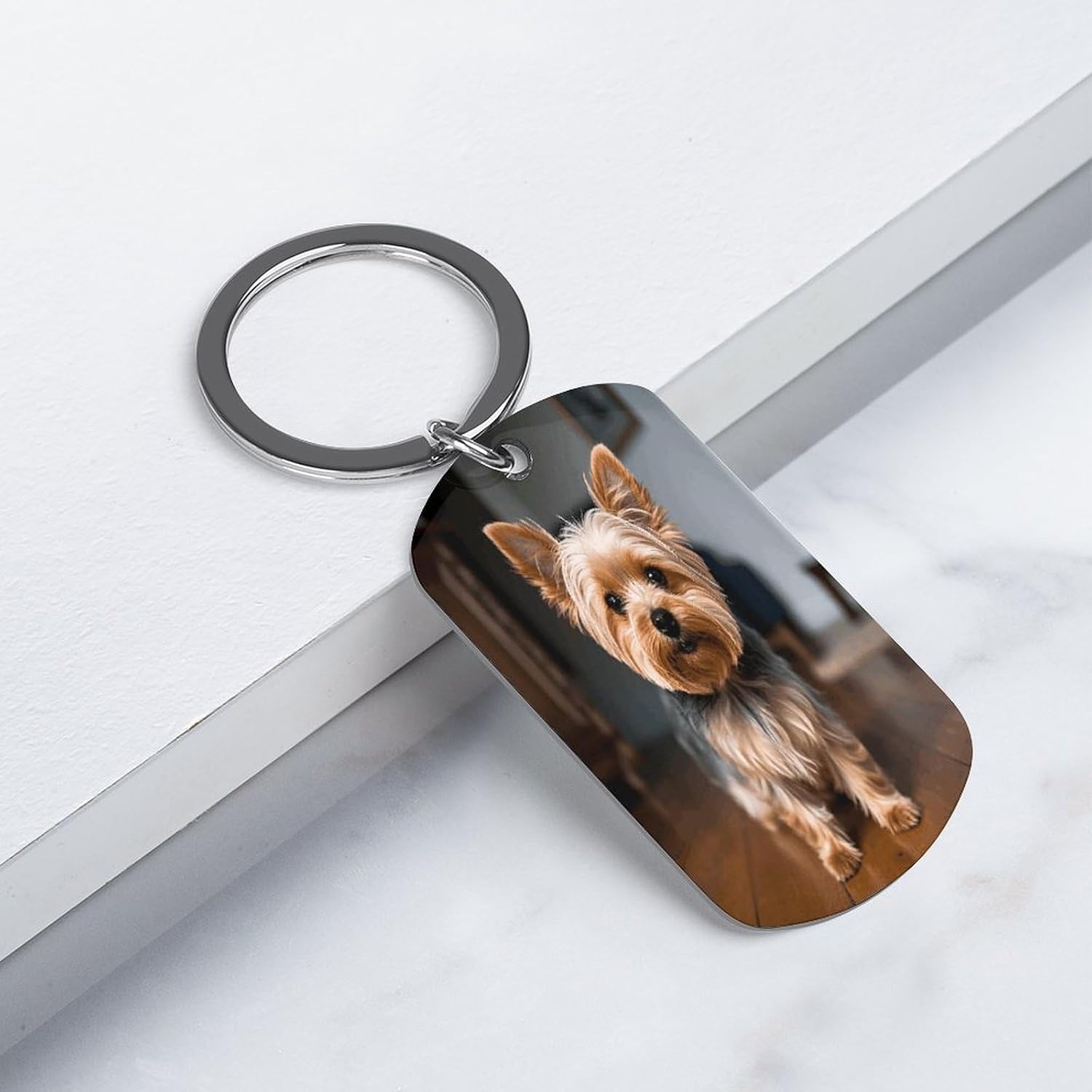 Cute Pet Yorkie Metal Keychain Fashion Key Chain Ring Clip Smooth Stainless Key Chain Exquisite Cute Keyfobs Car Backpack Casual Keychain Accessories Gift For Women Men image 3