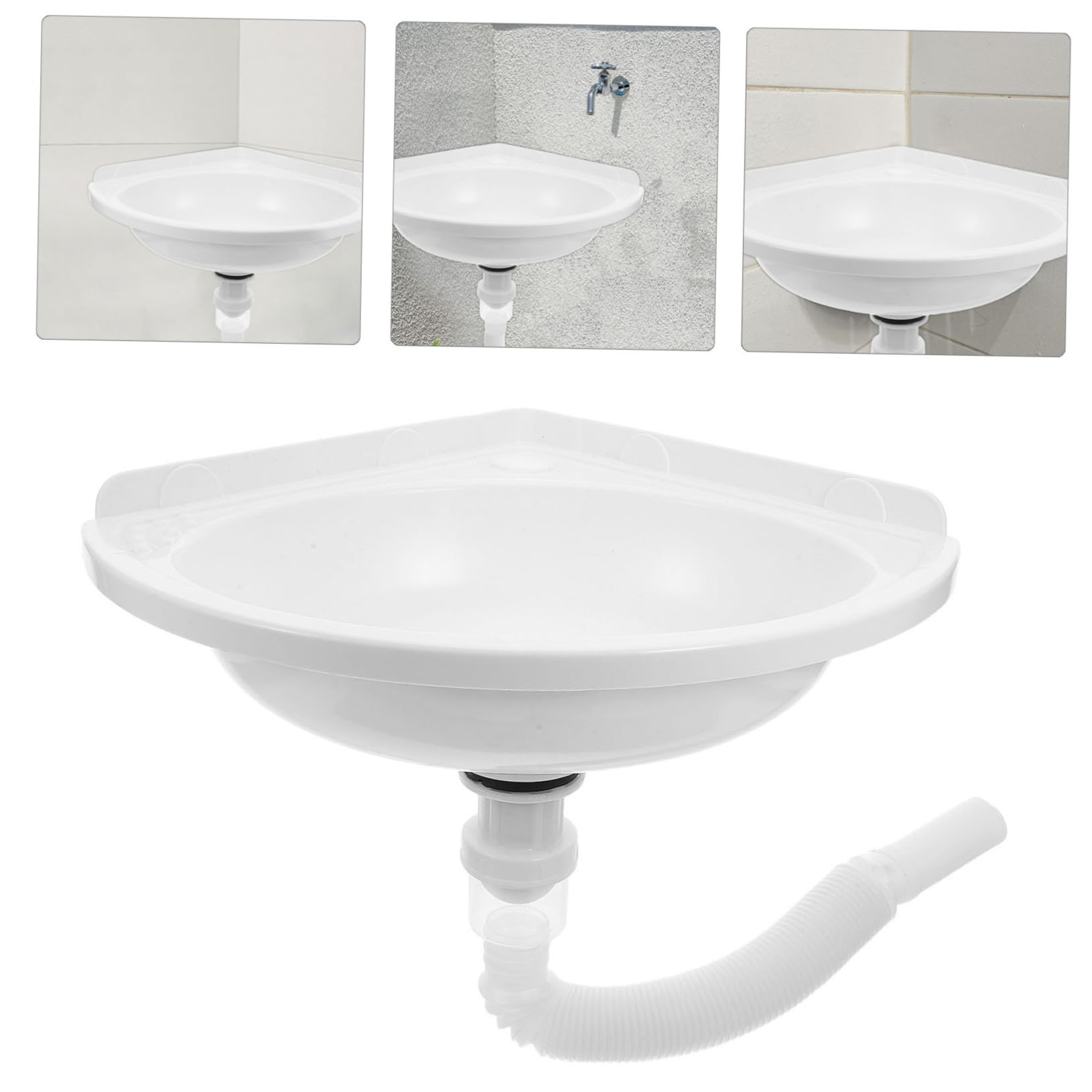 VILLCASE Lavabo Triangulaire Mural en Plastique Blanc pour Petite Salle de Bain, Facile à Entretenir et Optimisant L'espace Design Moderne et Compact