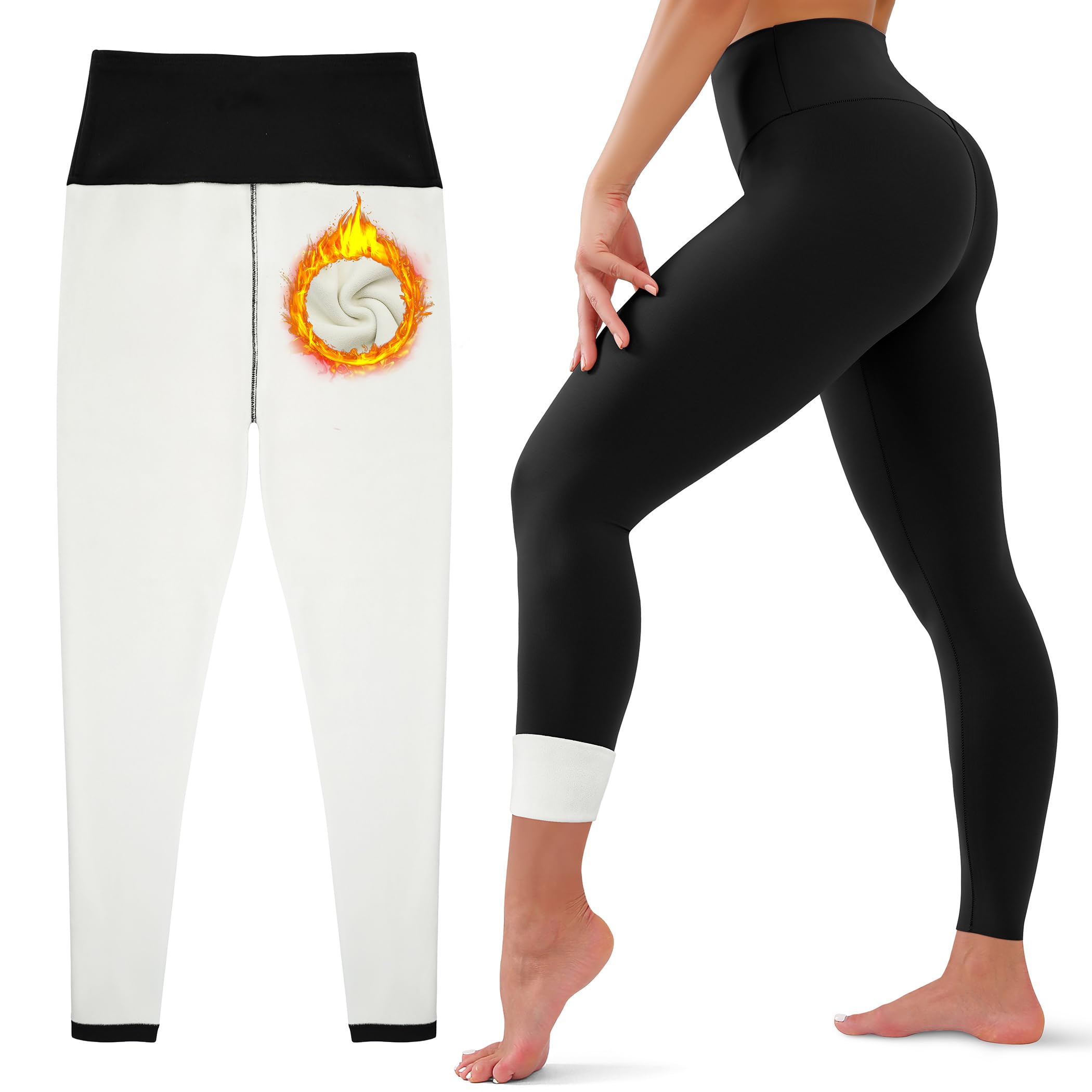 HEGALY Thick Fleece Lined Leggings for Women Tummy Control High Waisted Workout Thermal Warm Soft Yoga Pants for