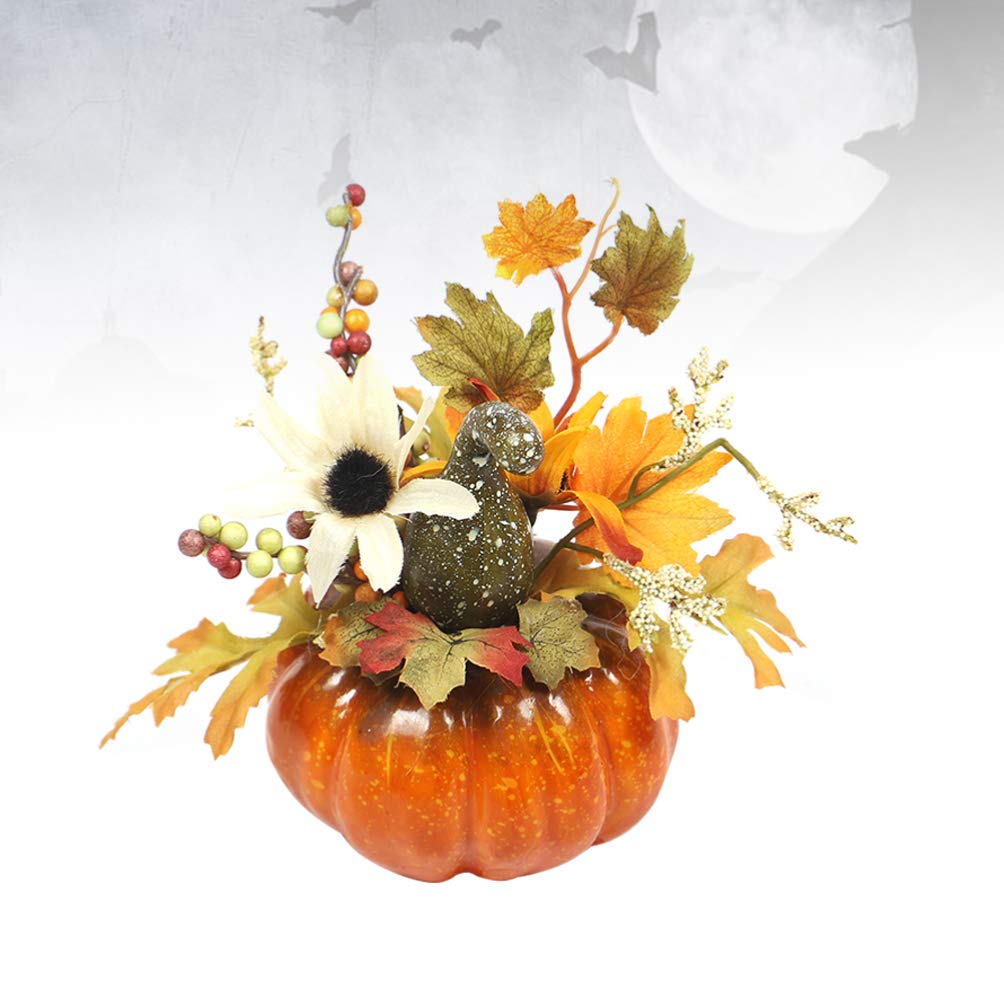 Amosfun künstlicher Kürbis Kürbis mit Ahornblättern Dekoration Verzierungen für Halloween Herbst Fallen Erntedankdekorationen