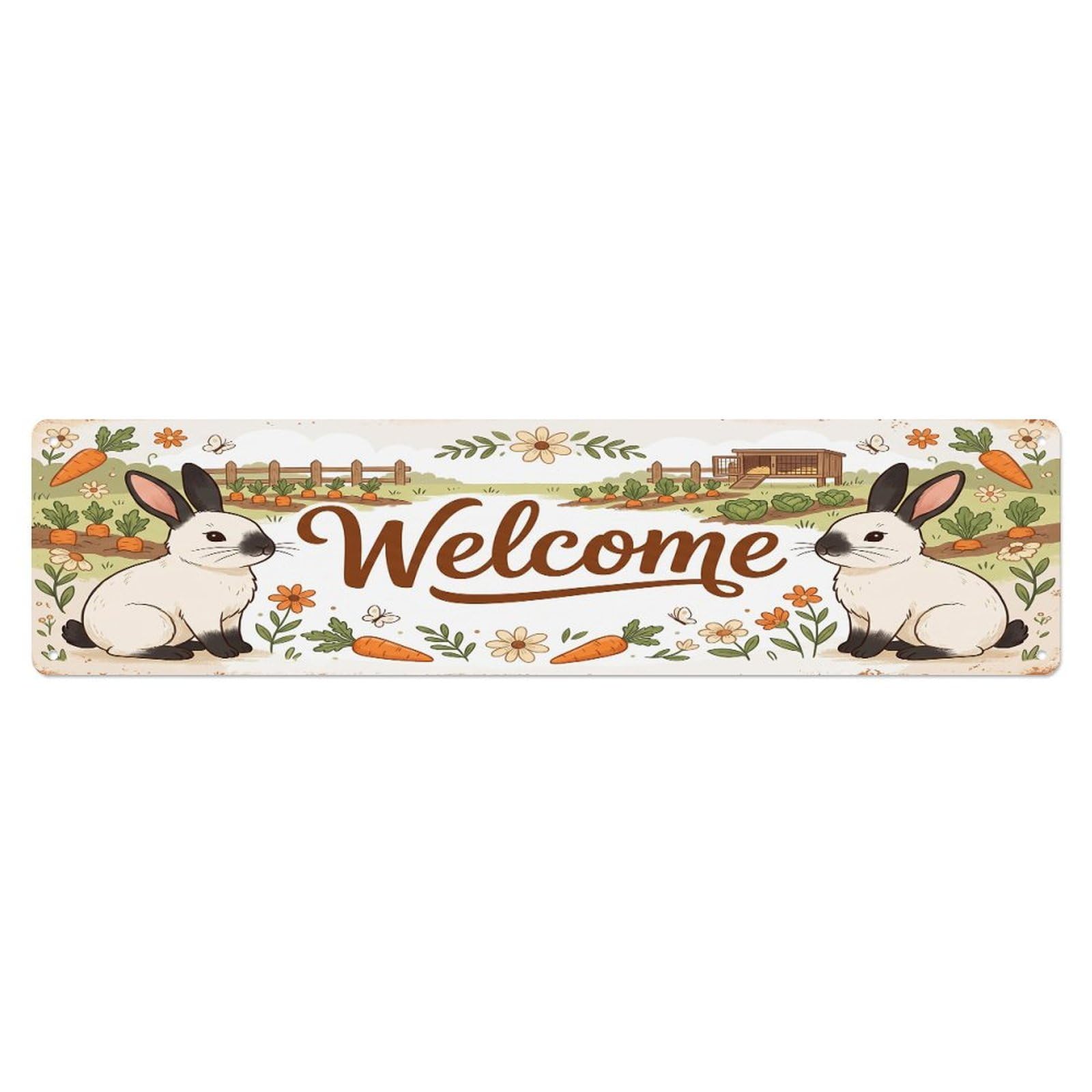 Cxhjca 4X16inch(10X40cm) Vintage Welcome Californian Rabbit Metal Tin Sign
