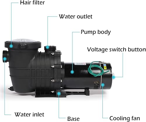 Miniatura 5 de Bomba de piscina sobre el suelo, bomba de piscina, bomba de piscina de doble voltaje de 1.5 HP 115230 V sobre el suelo con cesta coladora y 4