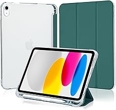 4UBonLife Case for iPad A16 11th Generation 11 Inch 2025/iPad 10th Generation 10.9 Inch 2022 with Pen Holder, Slim Lightweight Protective Case Cover Translucent TPU Back Cover, Midnight Green