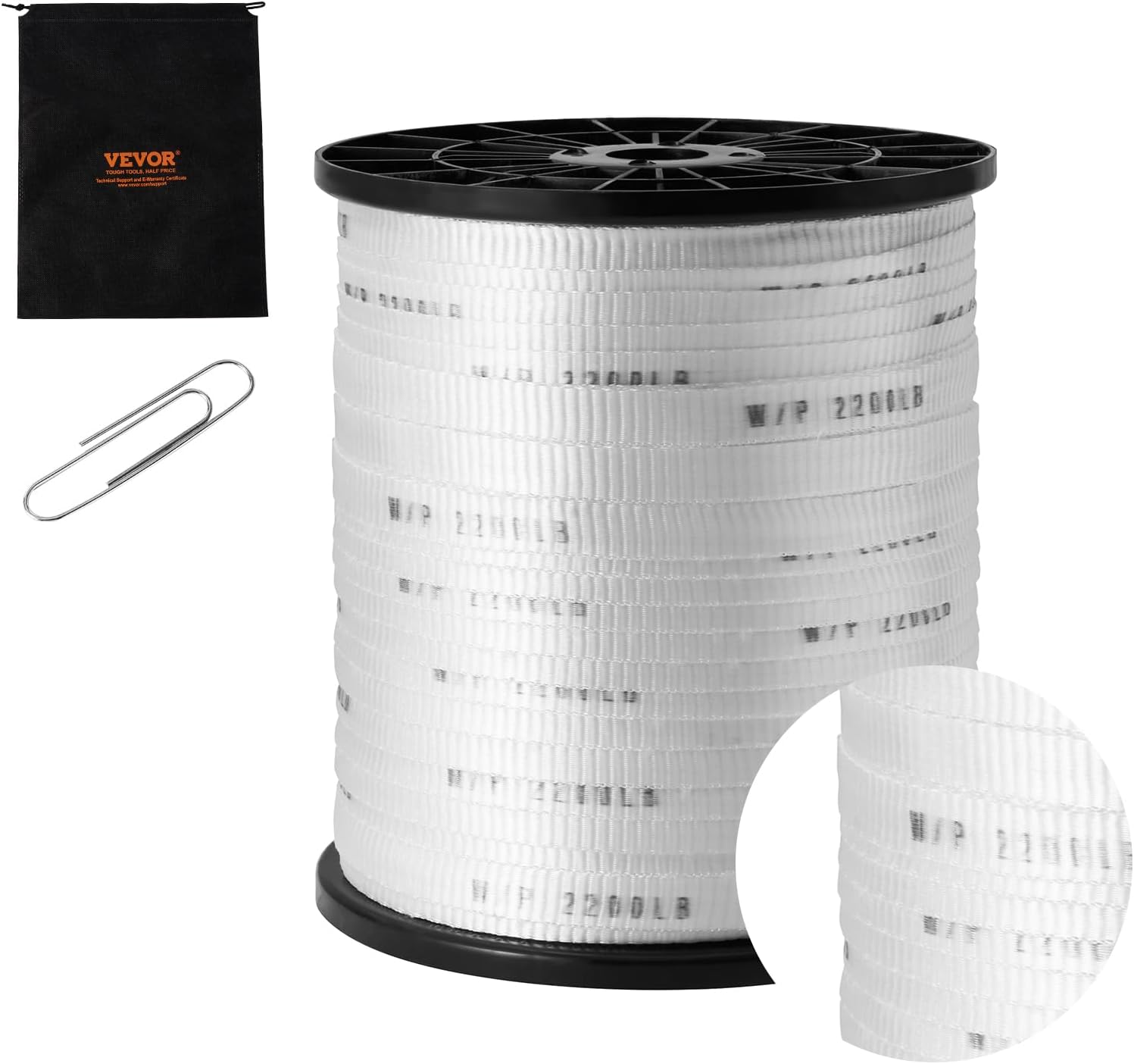 VEVOR Polyester Pull Tape, 5/8" x 630' Mule Tape Flat Rope, 2200 lbf Tensile Capacity, Printed Webbing Cable Pulling Tape for Packaging, Gardening, Commercial Electrical, Conduit Work, White