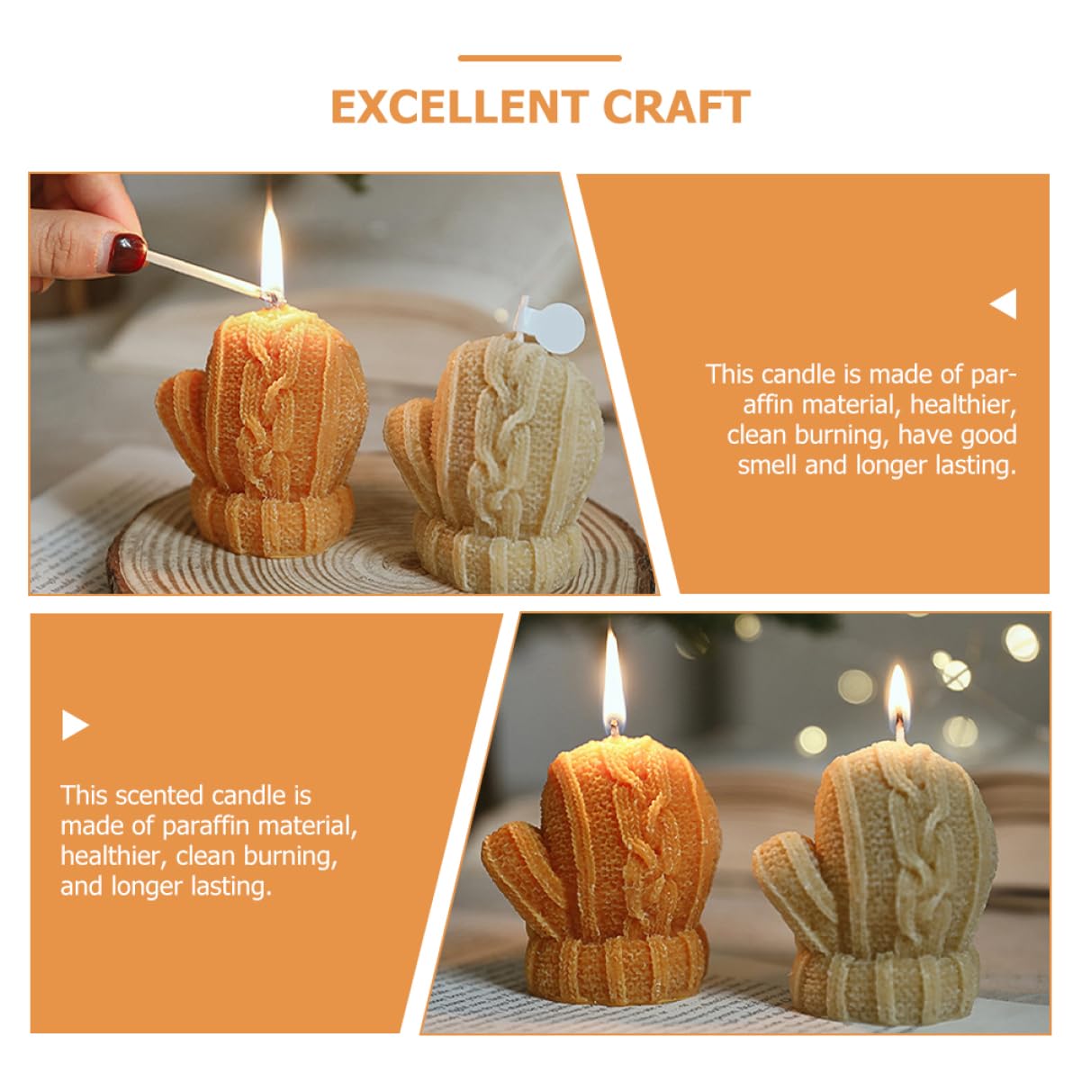 PRETYZOOM 5st Duftkerzen Weihnachtsdeko Kreative Kerze Kleine Handschuhkerzen Dekorative Duftkerze Aromatische Kerze Mini-kerze Gestrickte Handschuhkerze Desktop-ornament Orange Paraffin