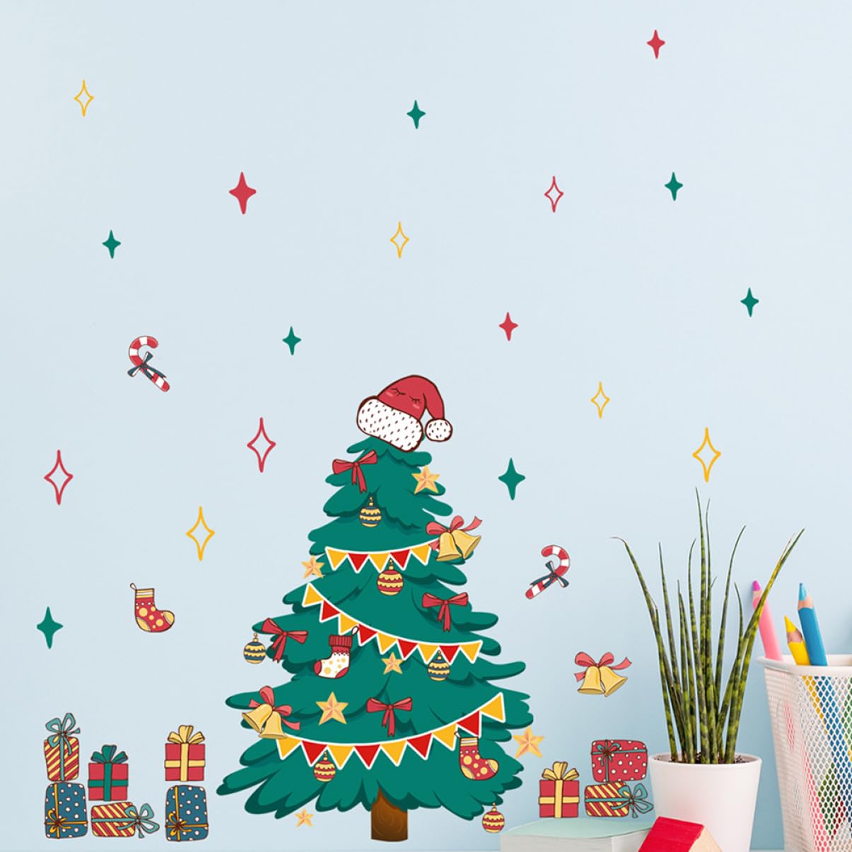 Hemobllo 10blätter Weihnachtsbaum Wandsticker Für Fenster Und Türen Selbstklebende Dekoration Für Wohnzimmer Kinderzimmer Weihnachten Material Langlebig Und Farbecht