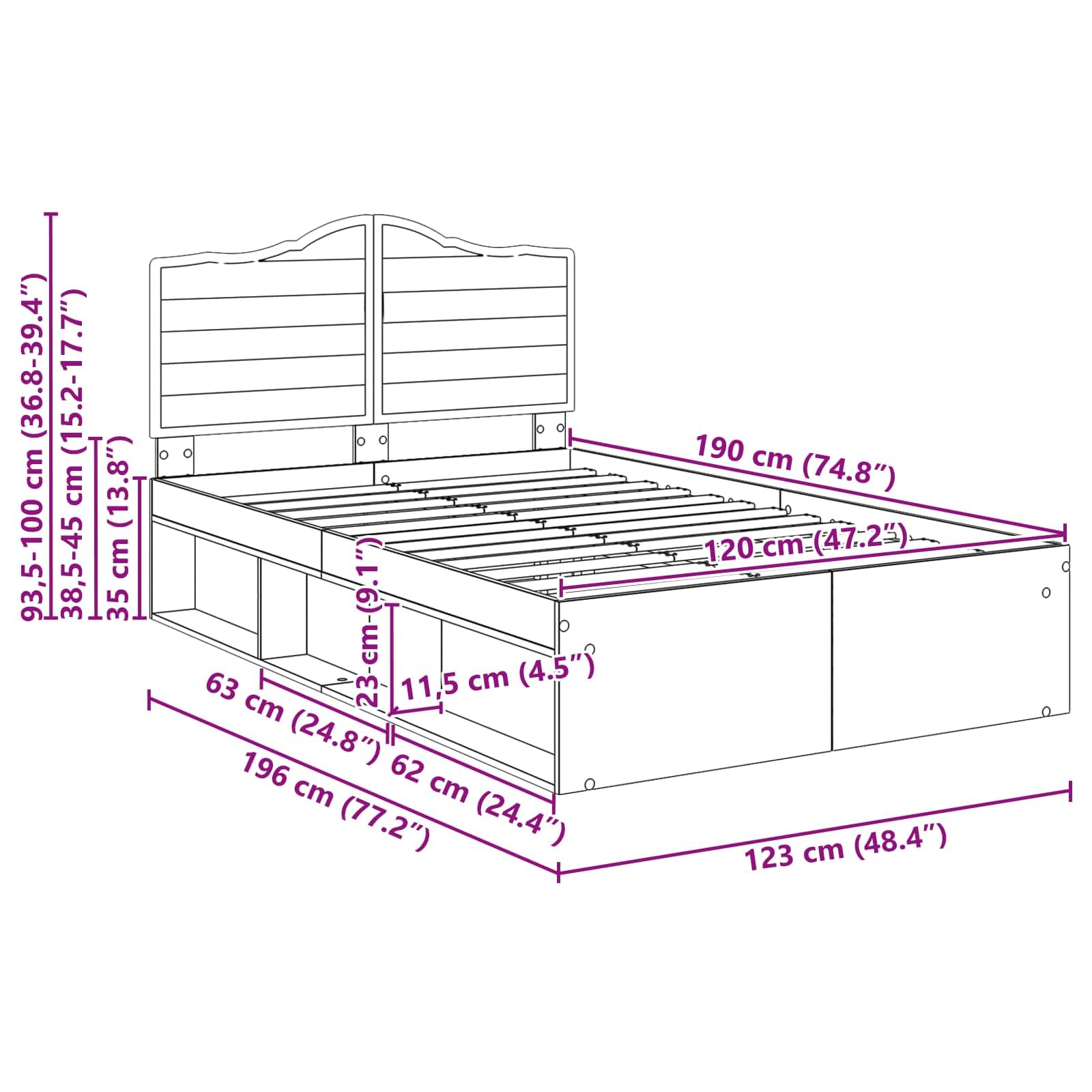 vidaXL Estructura de Cama con cabecera Madera Vieja 120 x 190 cm