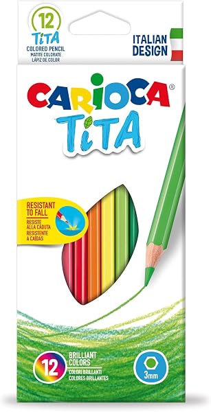 CARIOCA TITA, Matite Colorate, Set di Matite in Resina Esagonali, Pastelli per Bambini e Adulti, Ideali per Disegnare e Colorare, Scrittura Morbida, Colori Assortiti, 12 Pezzi - 1
