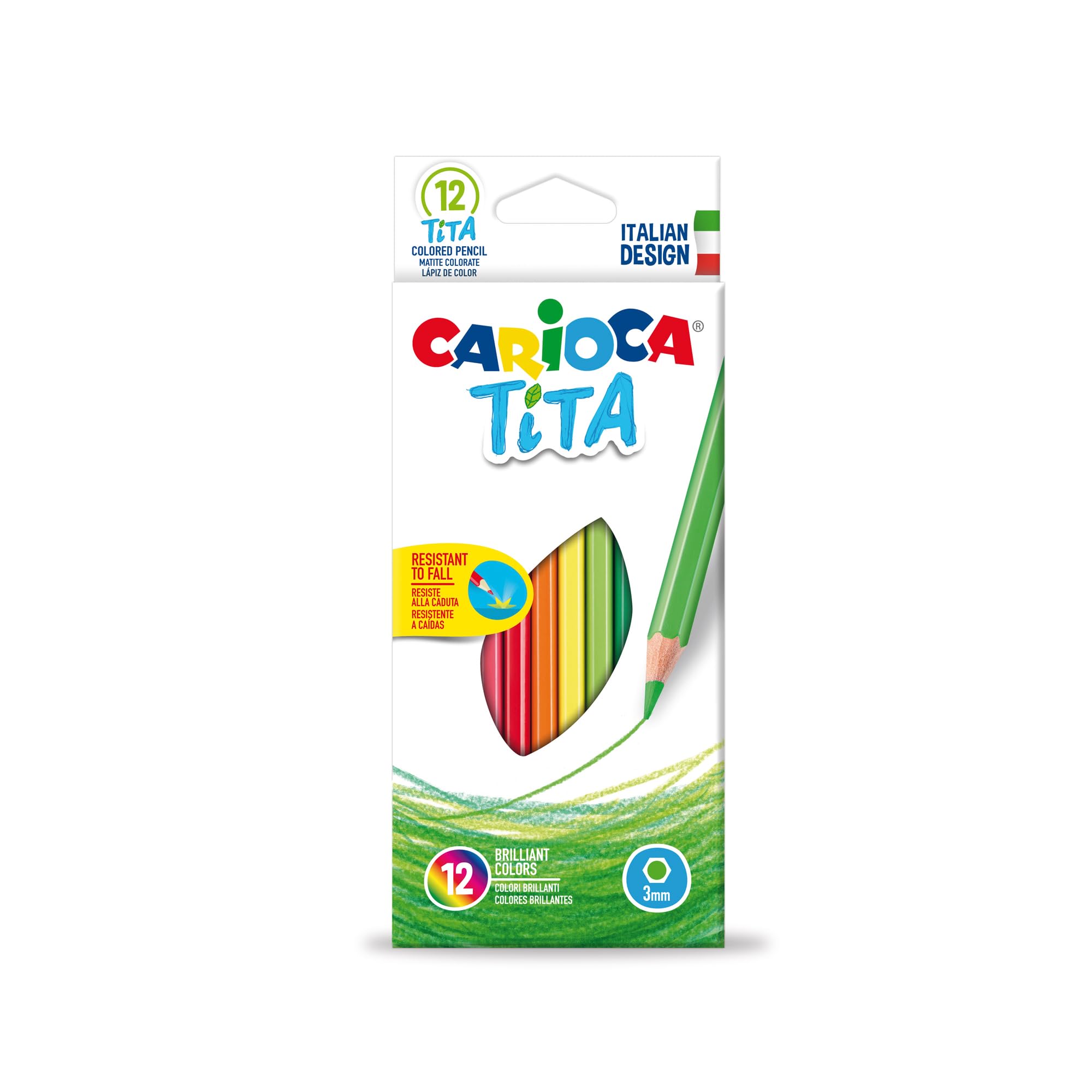 CARIOCA TITA, Matite Colorate, Set di Matite in Resina Esagonali, Pastelli per Bambini e Adulti, Ideali per Disegnare e Colorare, Scrittura Morbida, Colori Assortiti, 12 Pezzi