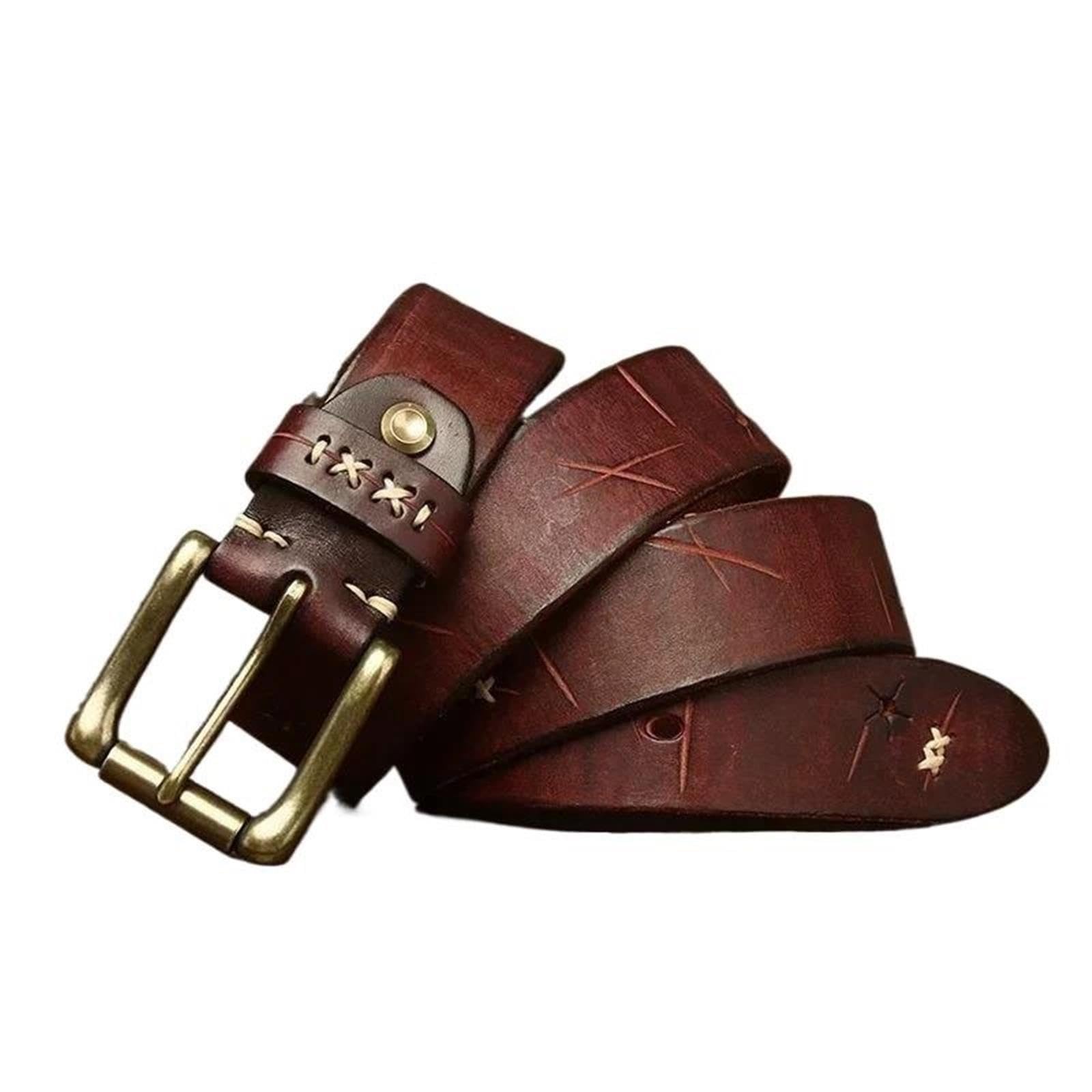 cinghia di cuoio genuina degli uomini di 3.8cm, cinghia d'ottone dell'annata dell'inarcamento di Pin della pelle