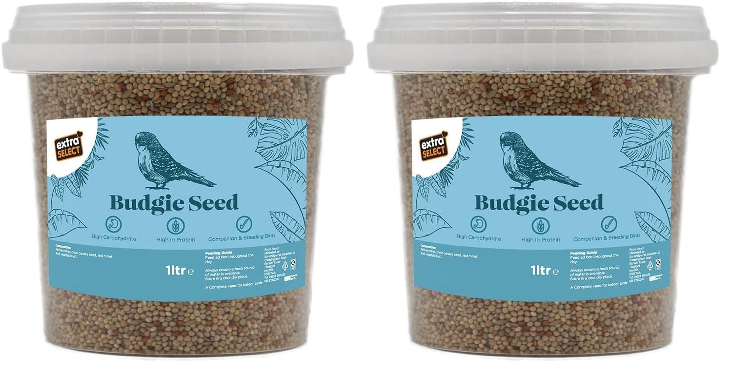 Extra Select Budgie Seed Mix - Indoor Bird Food for Small Birds Only in Handy Bird Seed Storage Tub - 1 Litre - 4