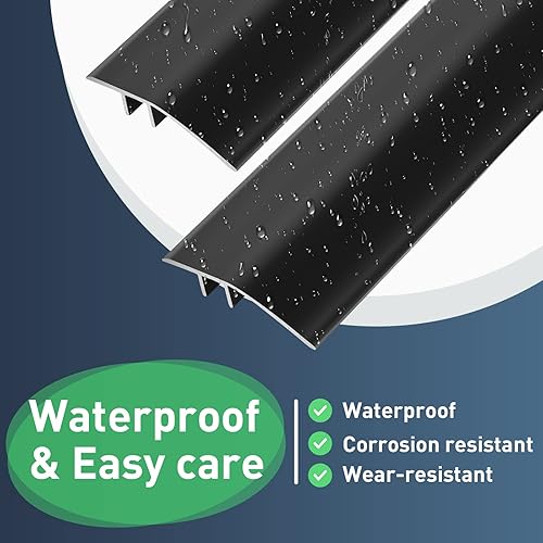 Miniatura 4 de Therwen 2 tiras de umbral de transición de piso de aluminio de 35.4 pulgadas, color negro mate, reductor de umbrales, tiras de ajuste para suelos de
