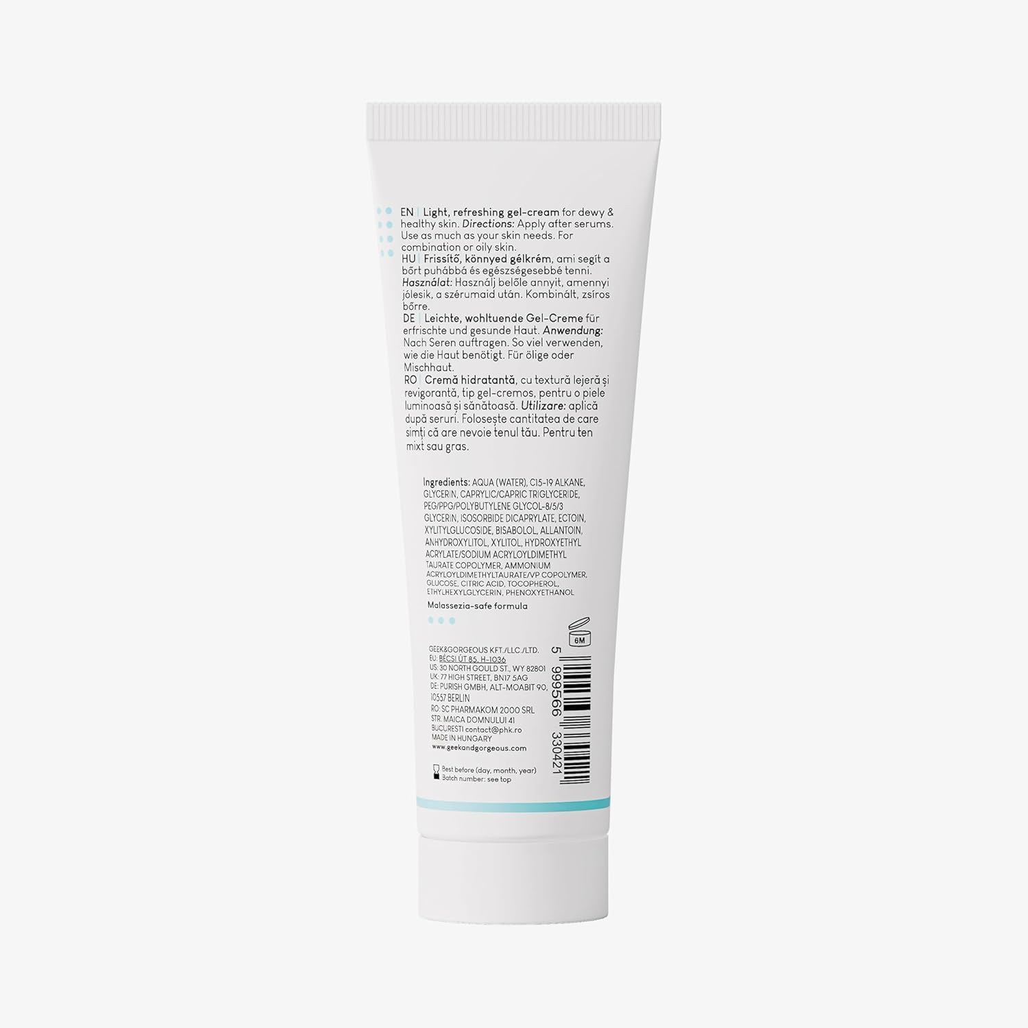 Geek & Gorgeous HYDRATION STATION - Gel-crème léger et rafraîchissant - Soin hydratant avec Glycérine et Ectoine - Pour peau normale, grasse et mixte - Tube de 50 ml
